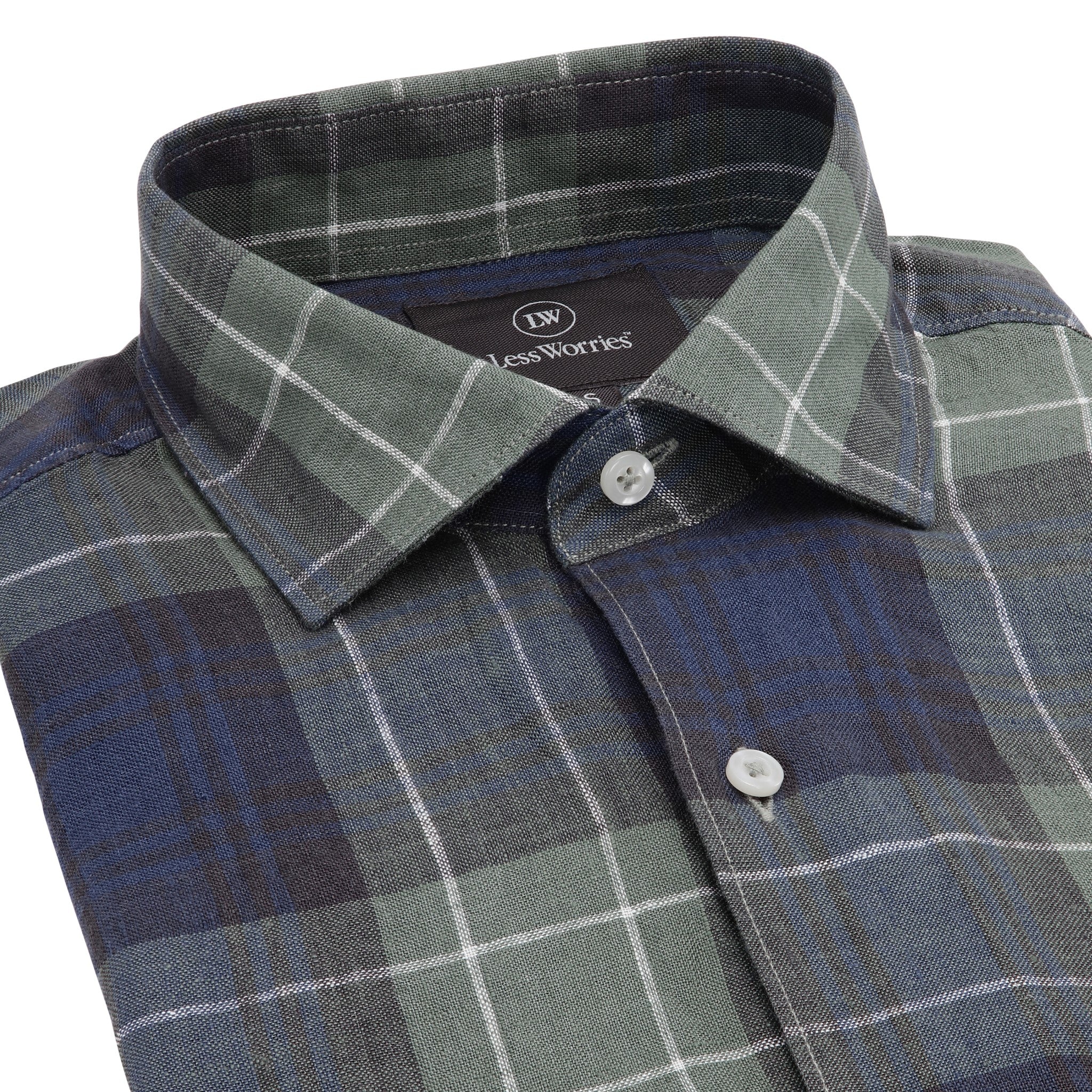 Skogsgrön Rutig Linneskjorta