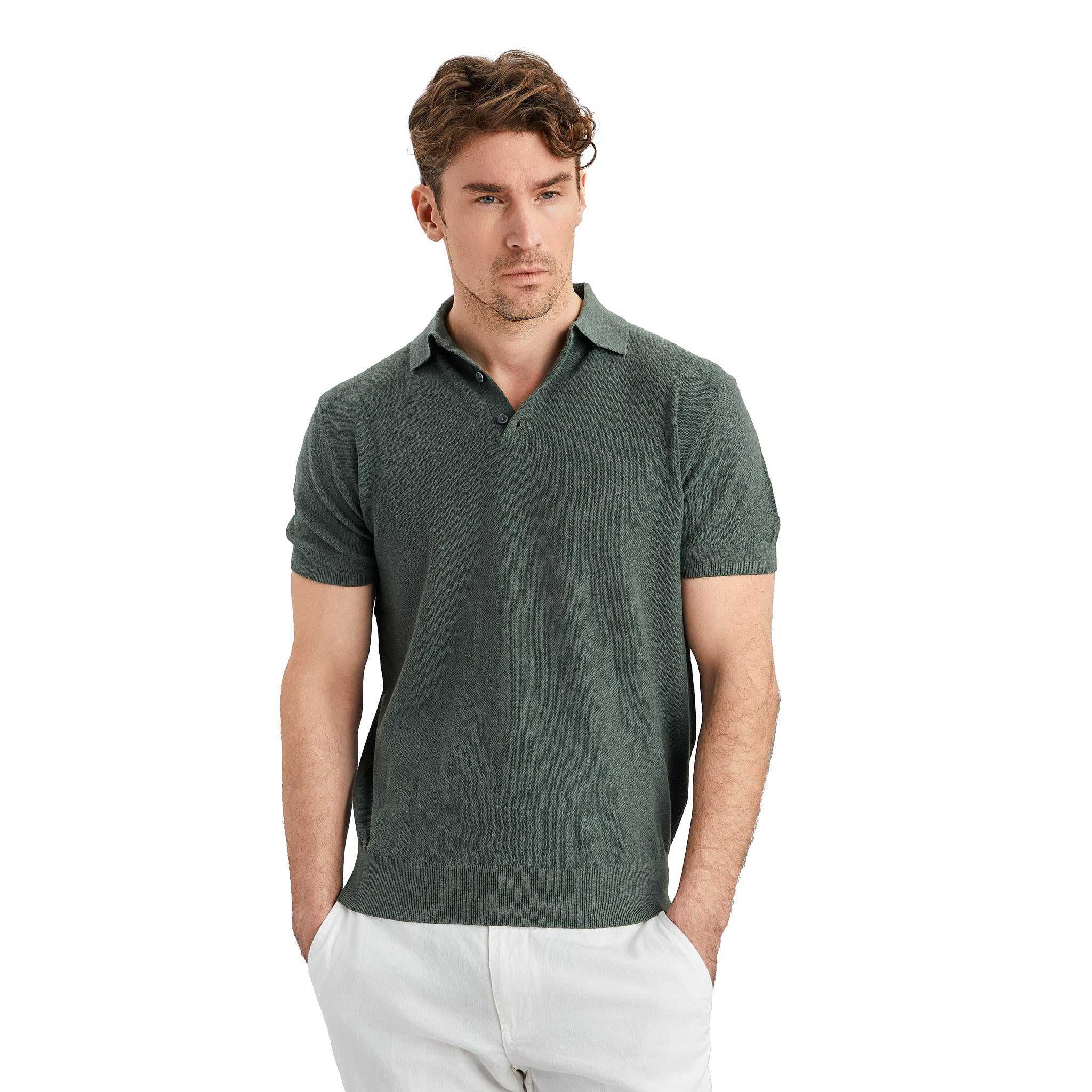 Grön Stickad Polo