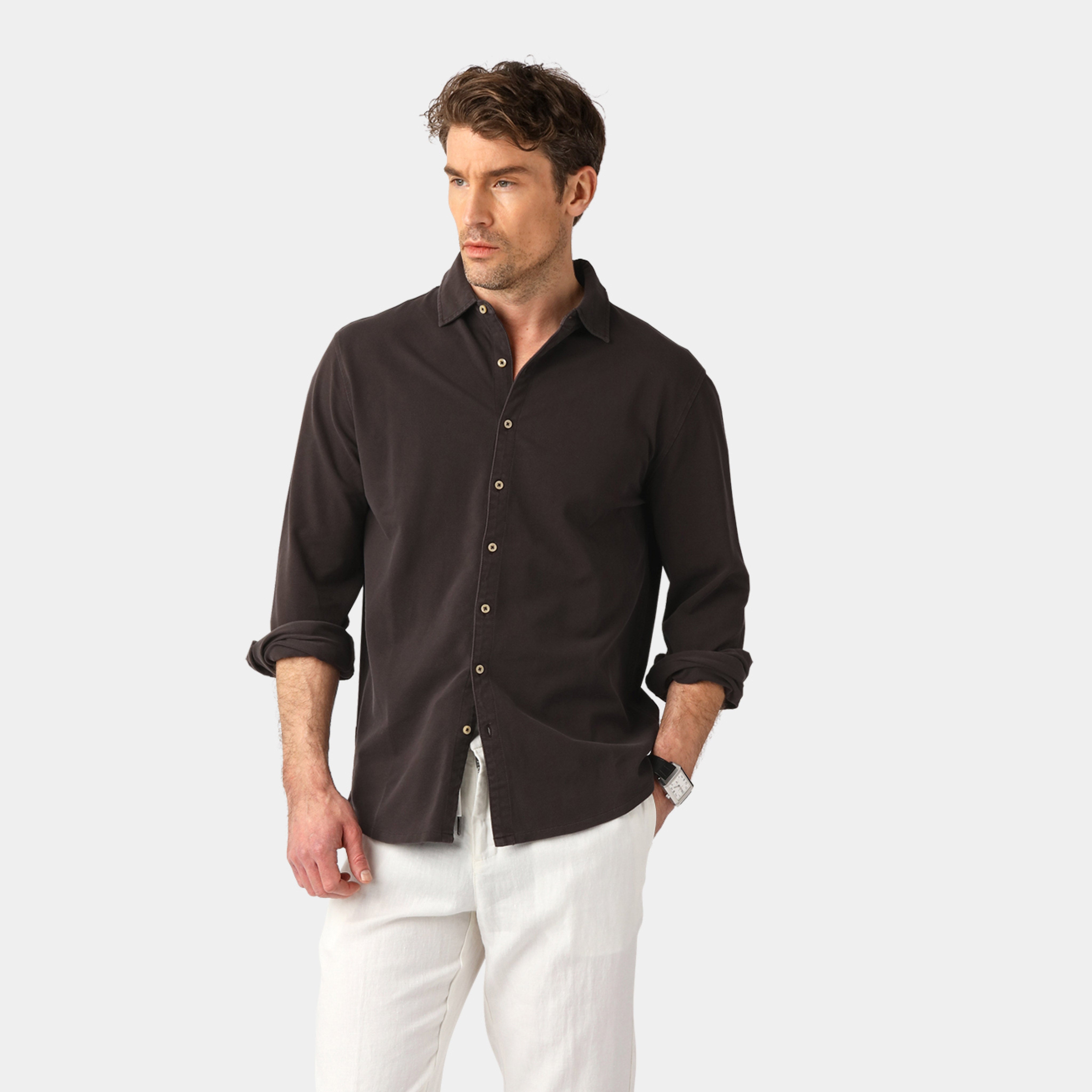 Brown Long Sleeve Polo Shirt