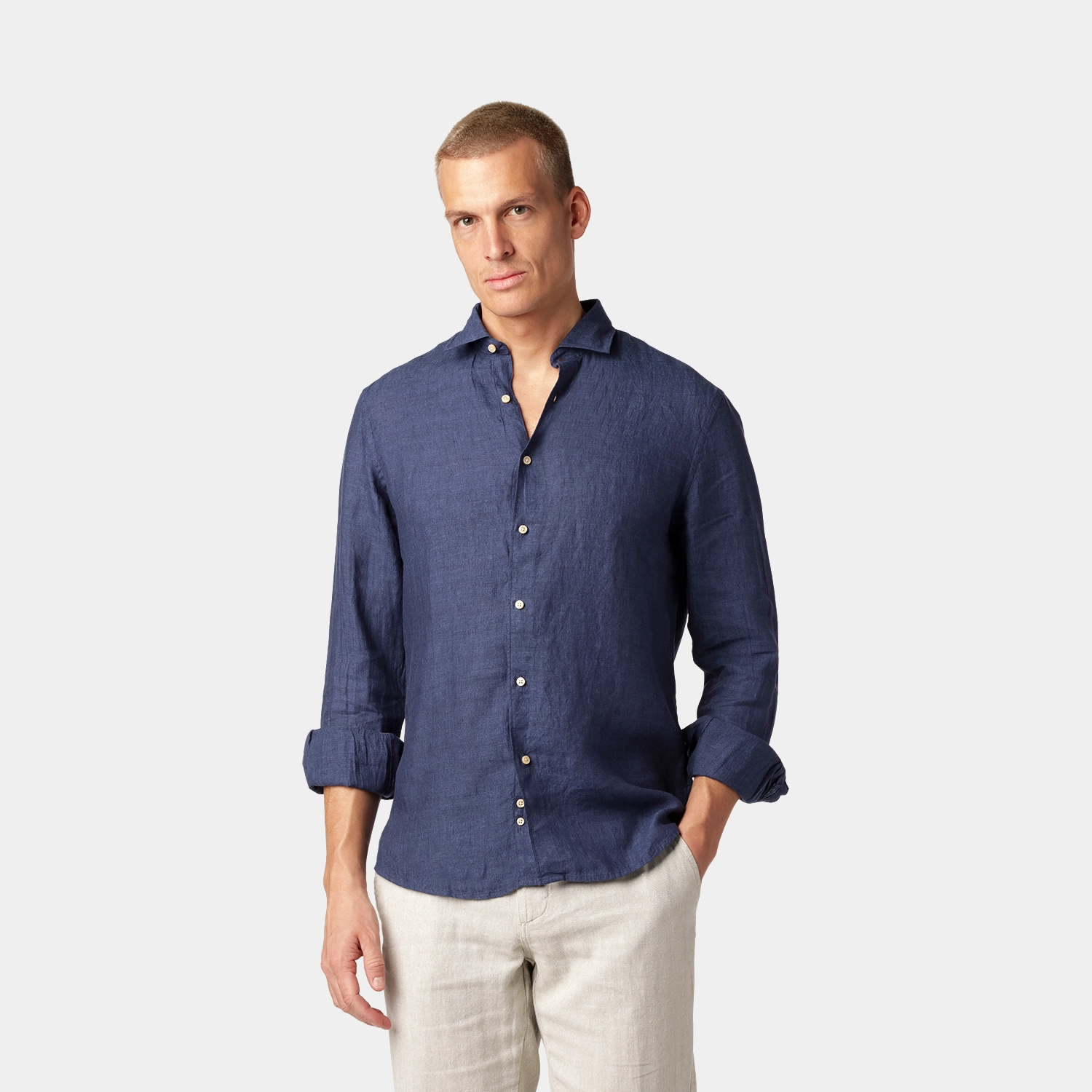 Denimblå Premium Linneskjorta