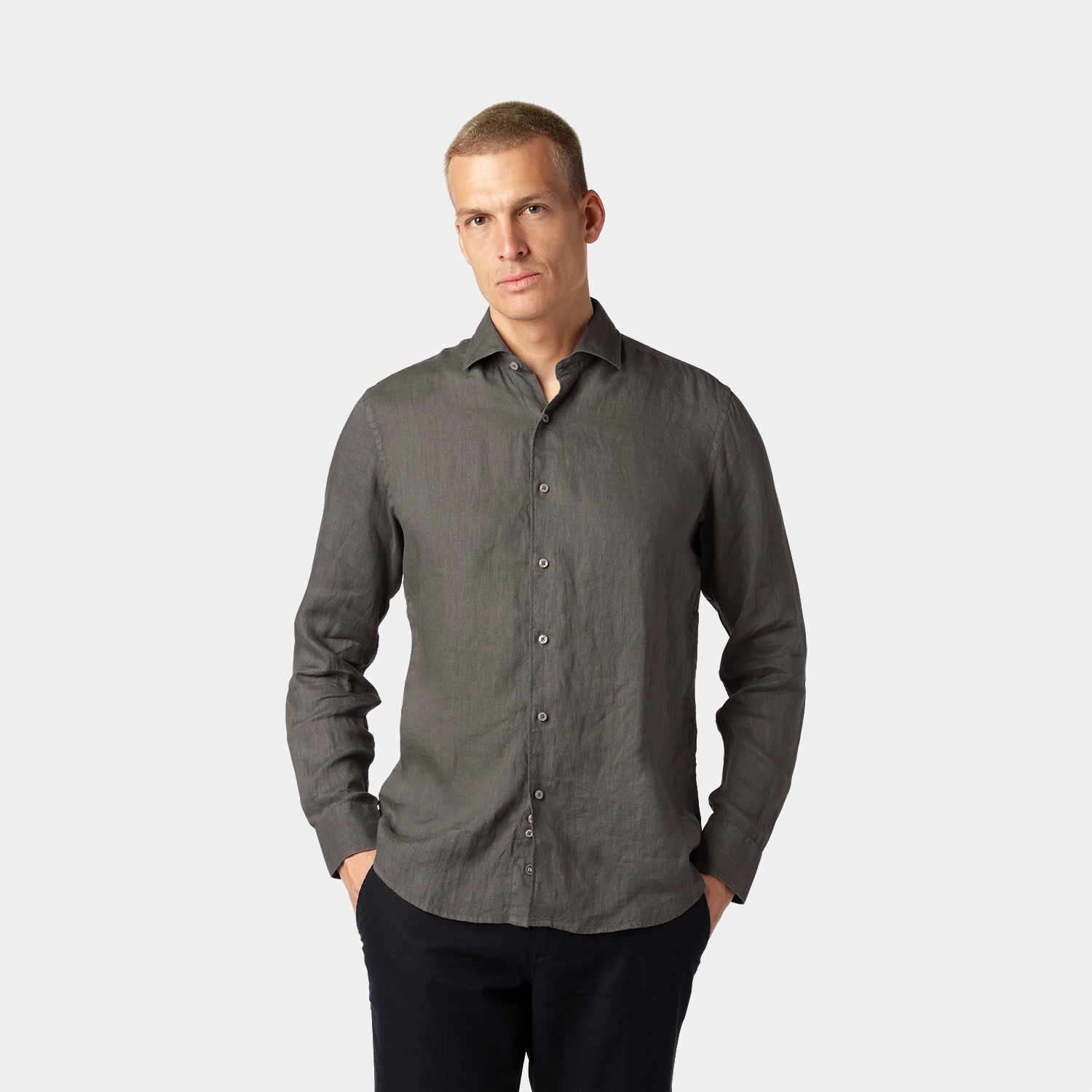 Grå Premium Linneskjorta