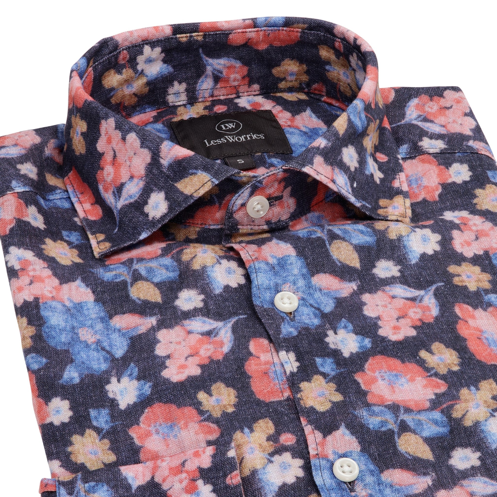 Navy Flower Linen Shirt