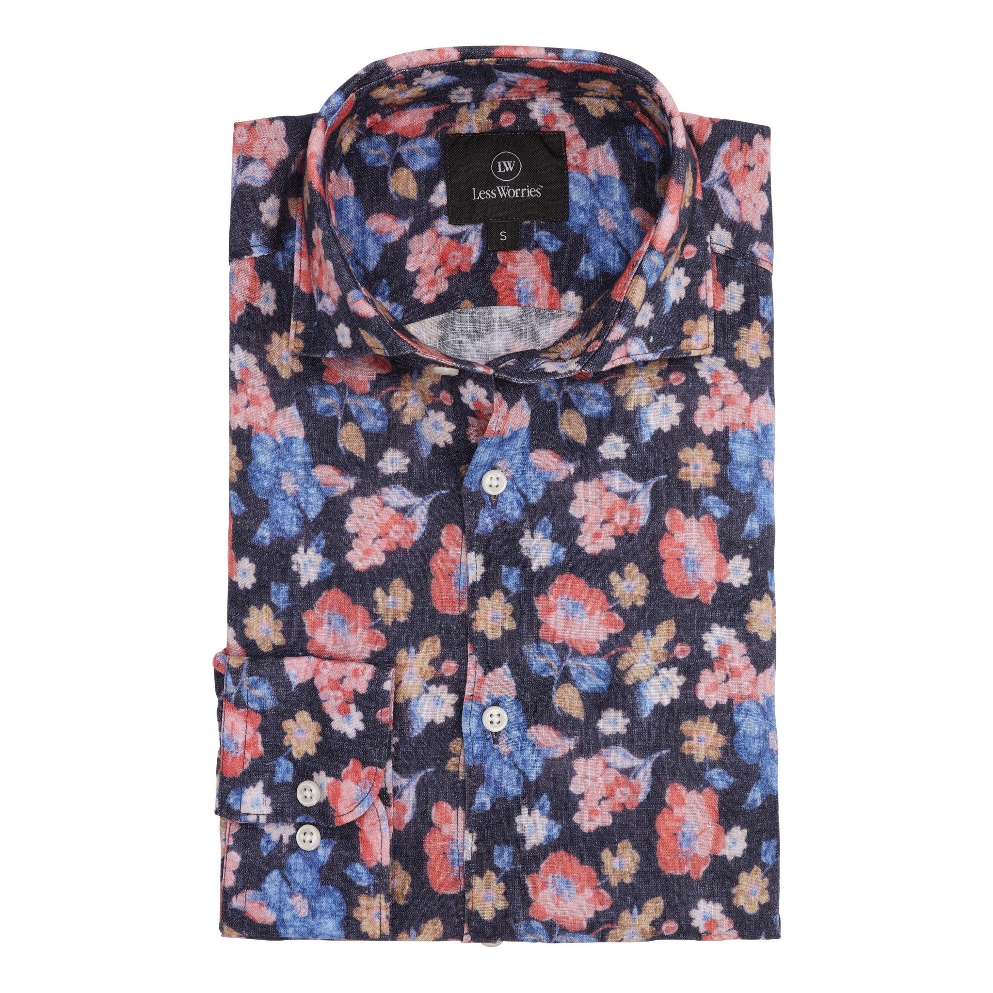 Navy Flower Linen Shirt