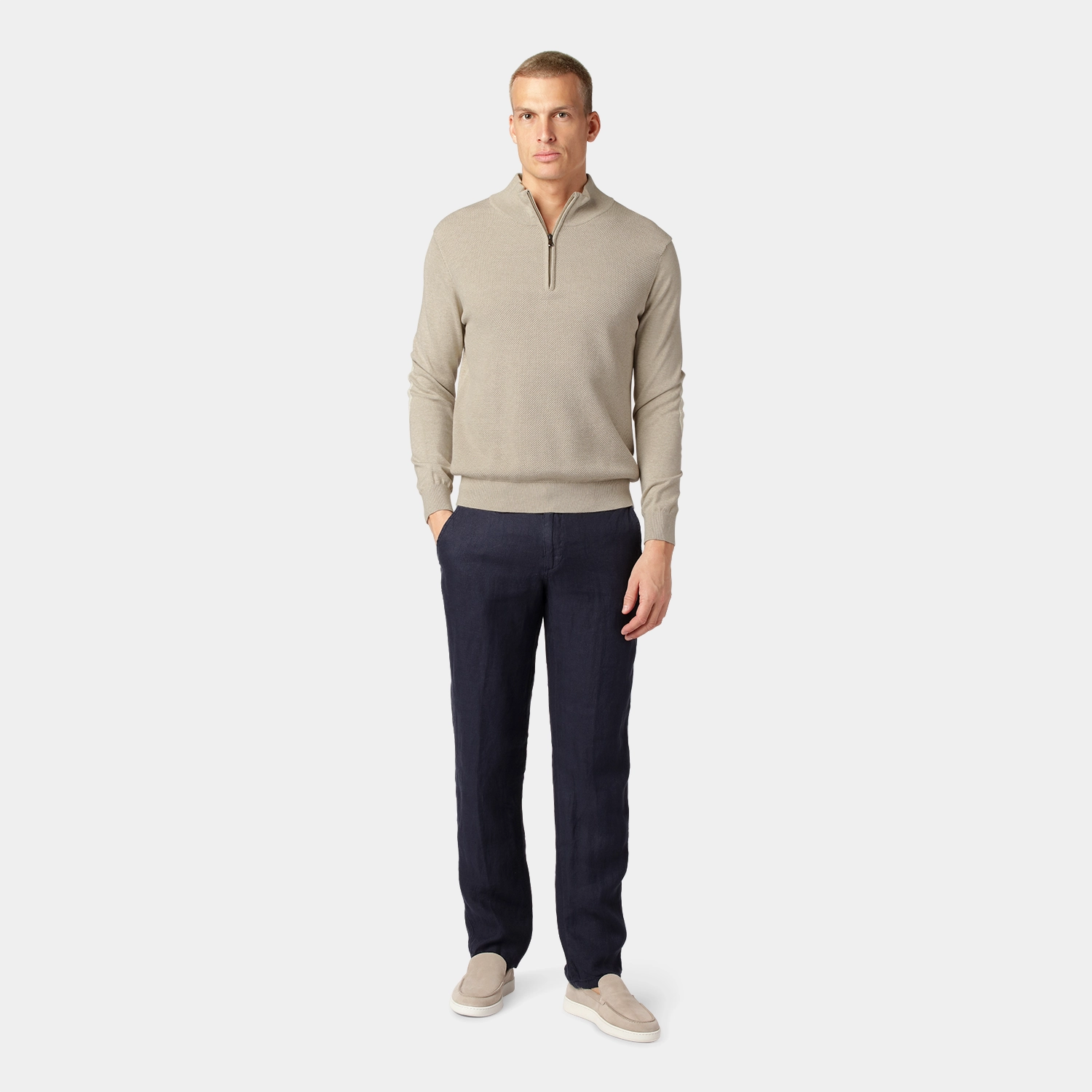 Beige Half-Zip Turtleneck Sweater