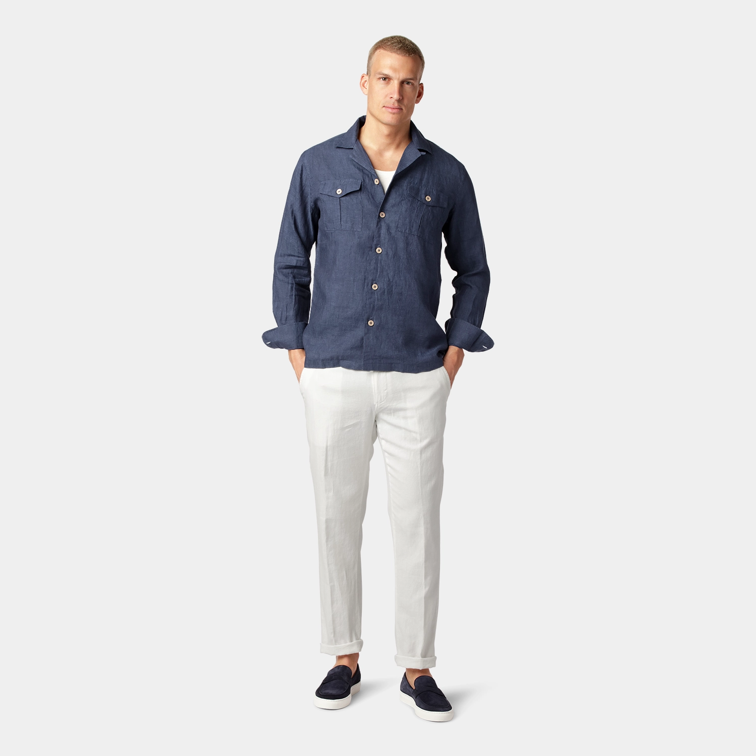 Navy Linen Shirt with pockets