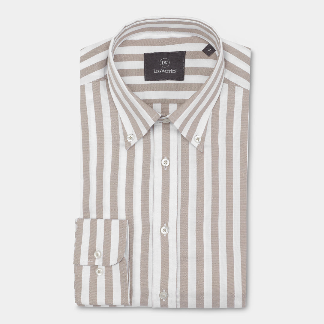 Beige Randig Oxfordskjorta