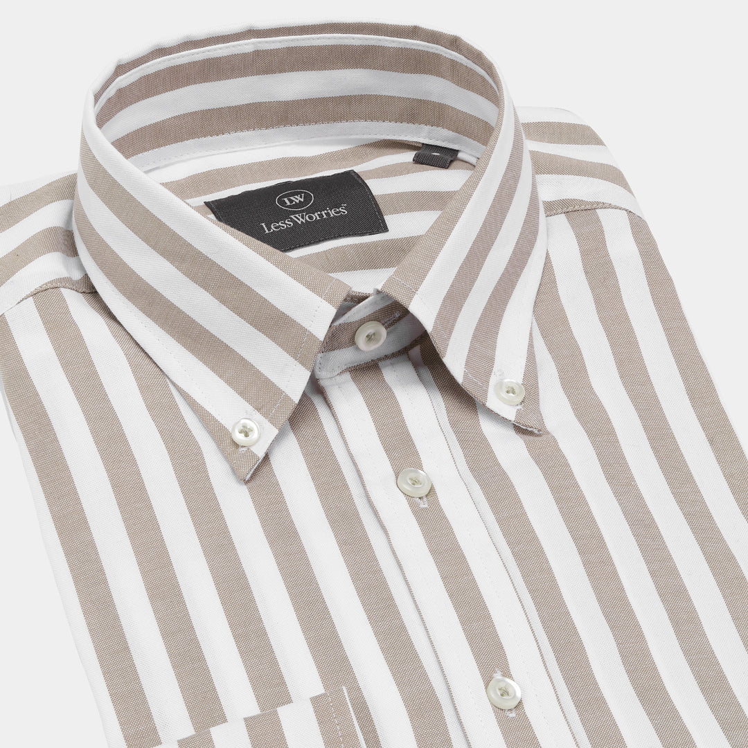 Beige Randig Oxfordskjorta