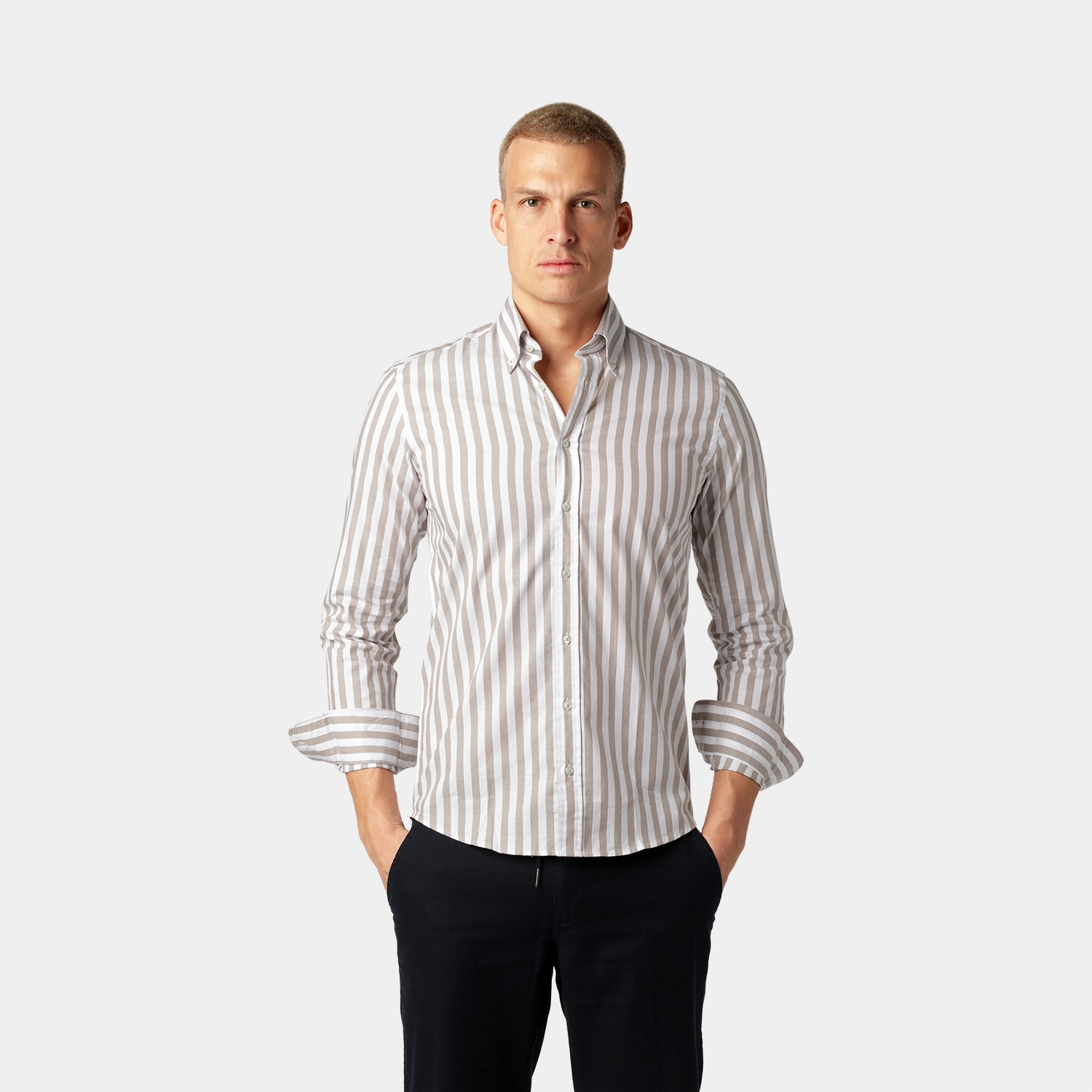 Beige Randig Oxfordskjorta