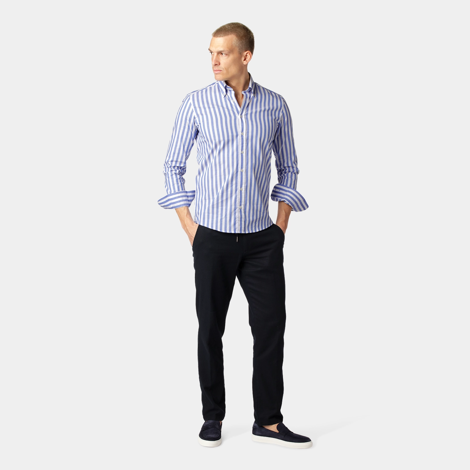 Blue Fine Oxford Stripe