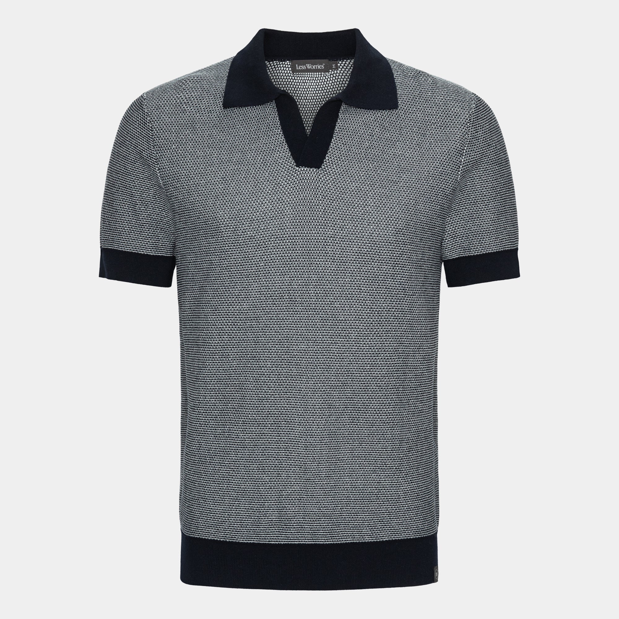 Navy Jacquard Knitted Polo