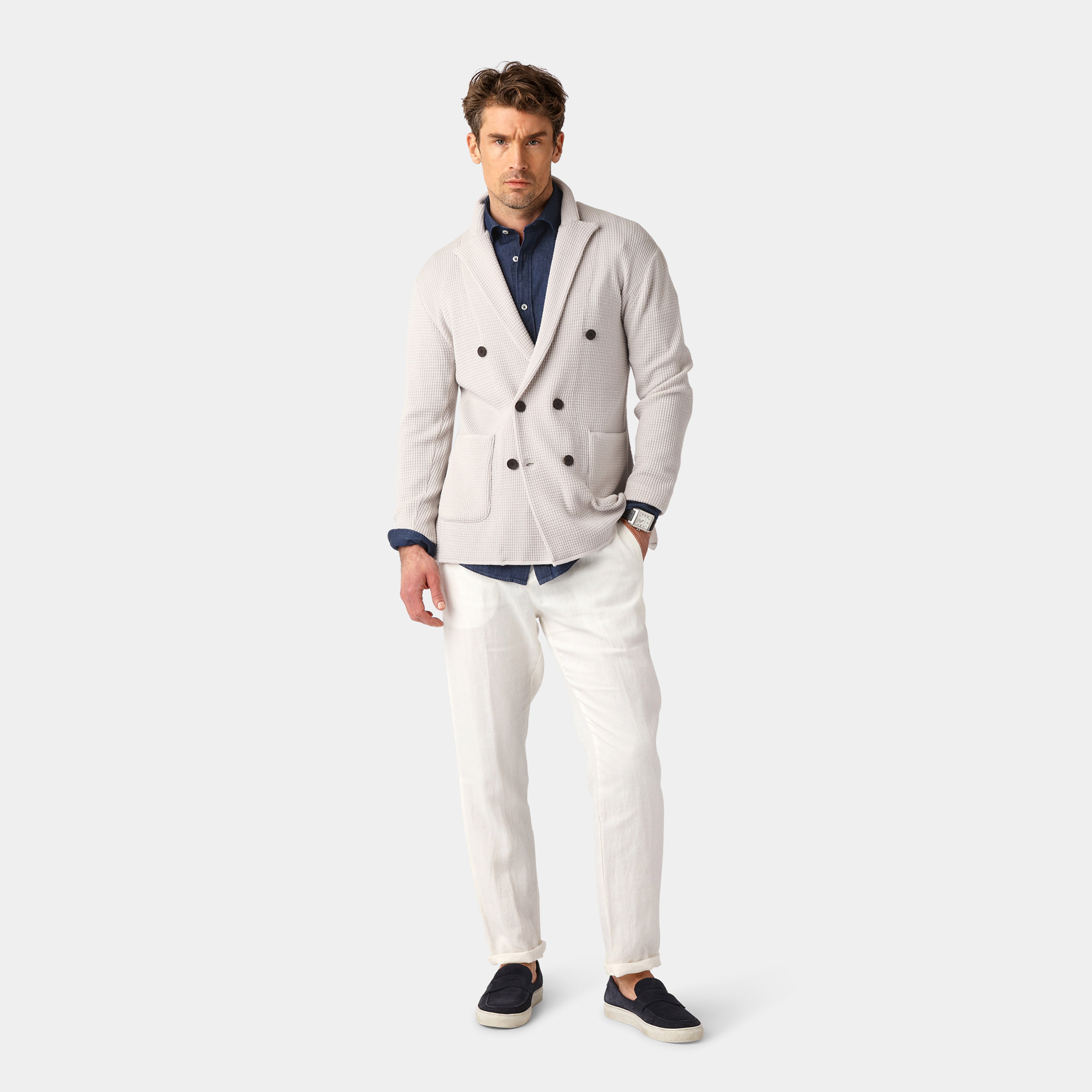 Light Sand Tuck Stitch Blazer – 100% Merino Wool