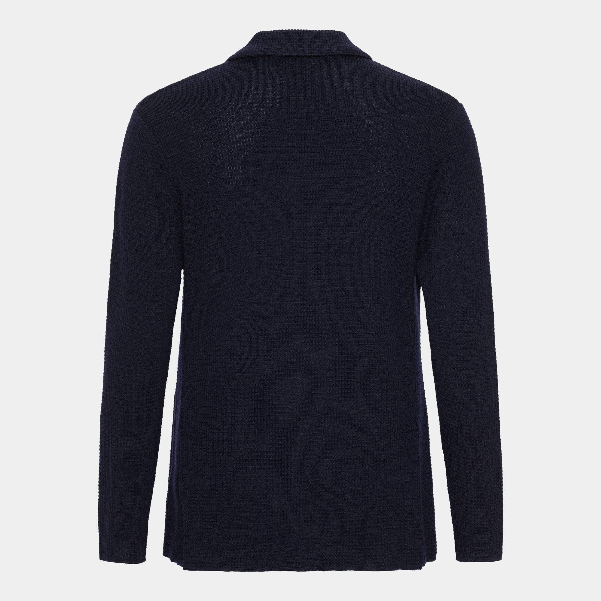 Navy Tuck Stitch Blazer – 100% Merino Wool