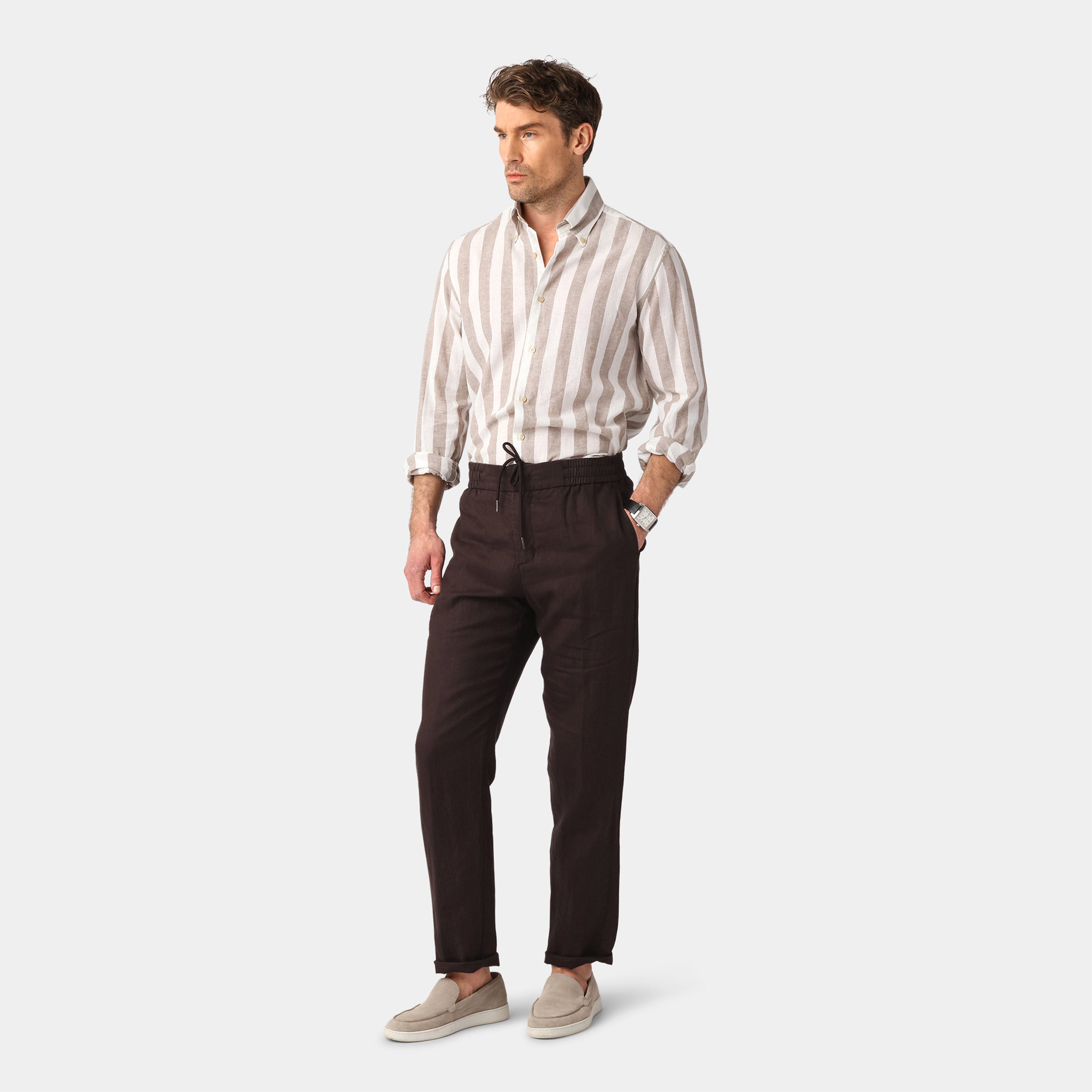 Sand Block Stripe Linen Shirt