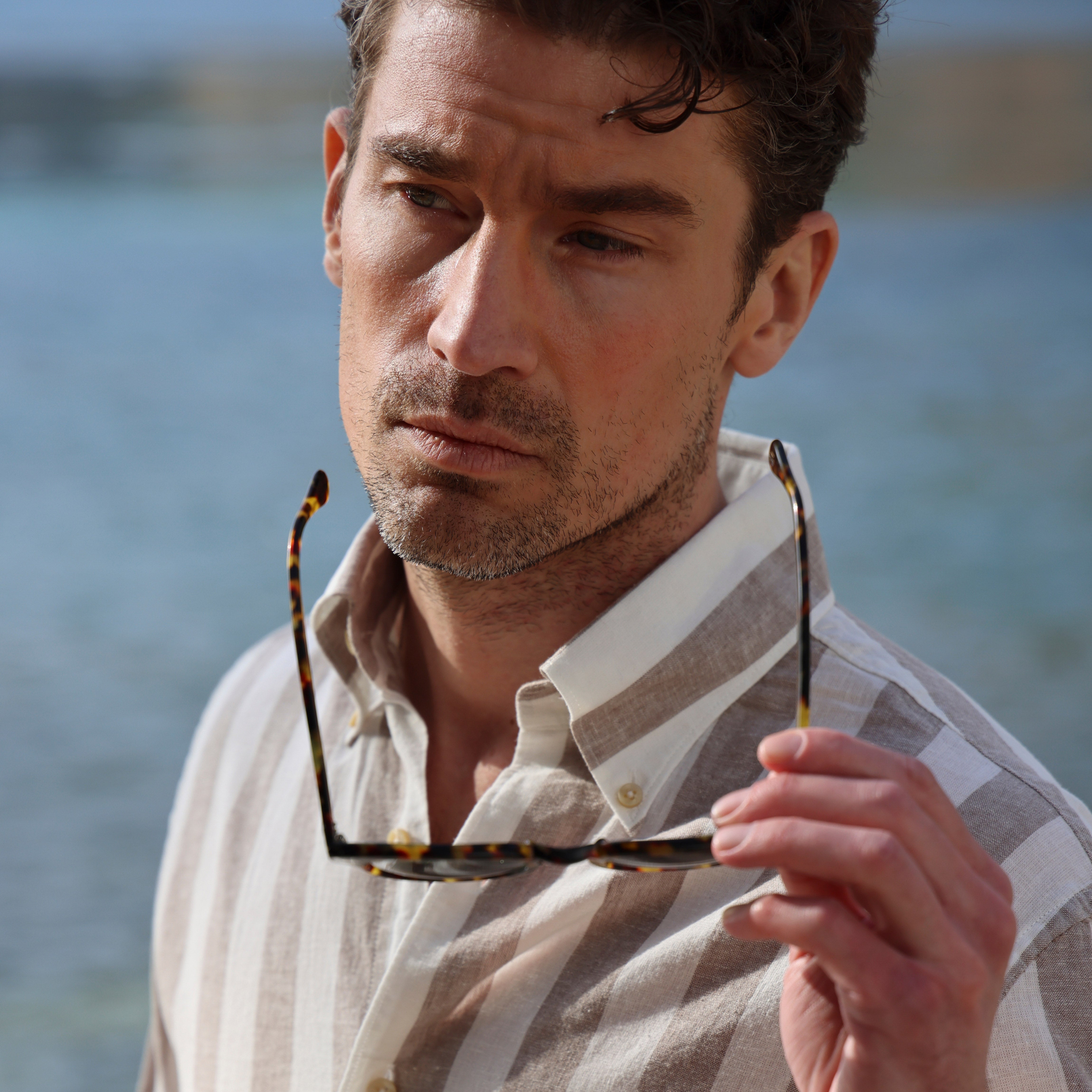 Sand Block Stripe Linen Shirt