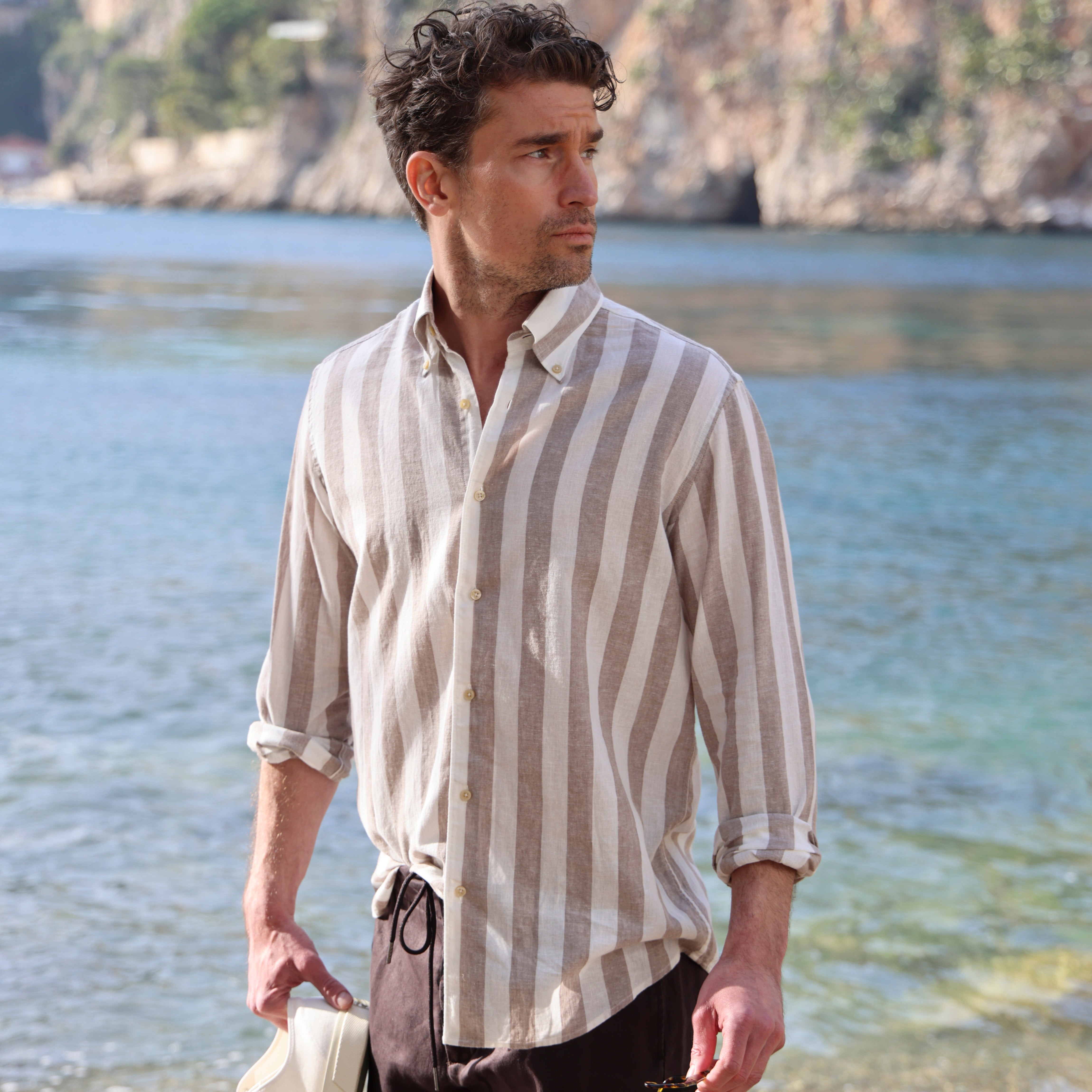 Sand Block Stripe Linen Shirt