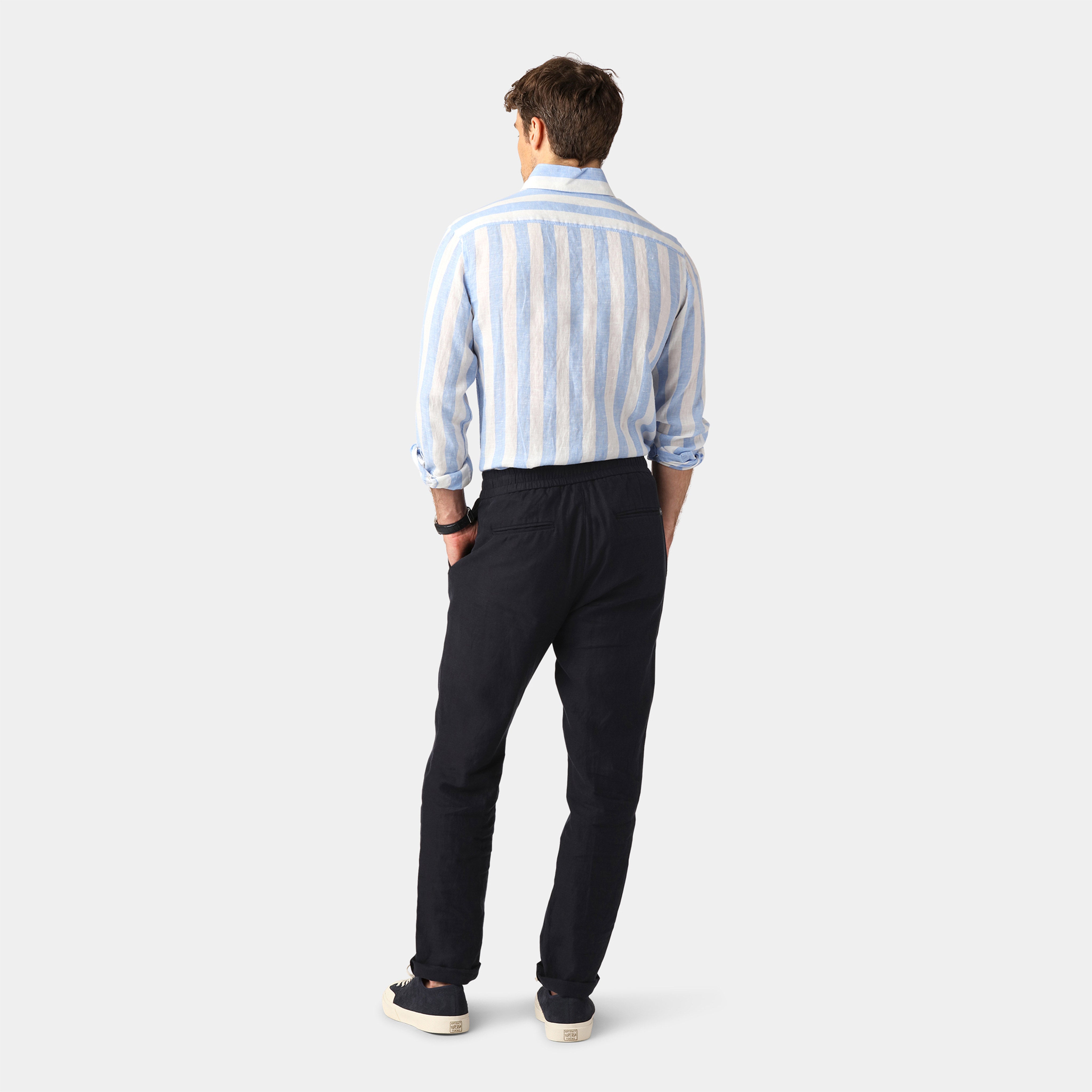 Blue Block Stripe Linen Shirt