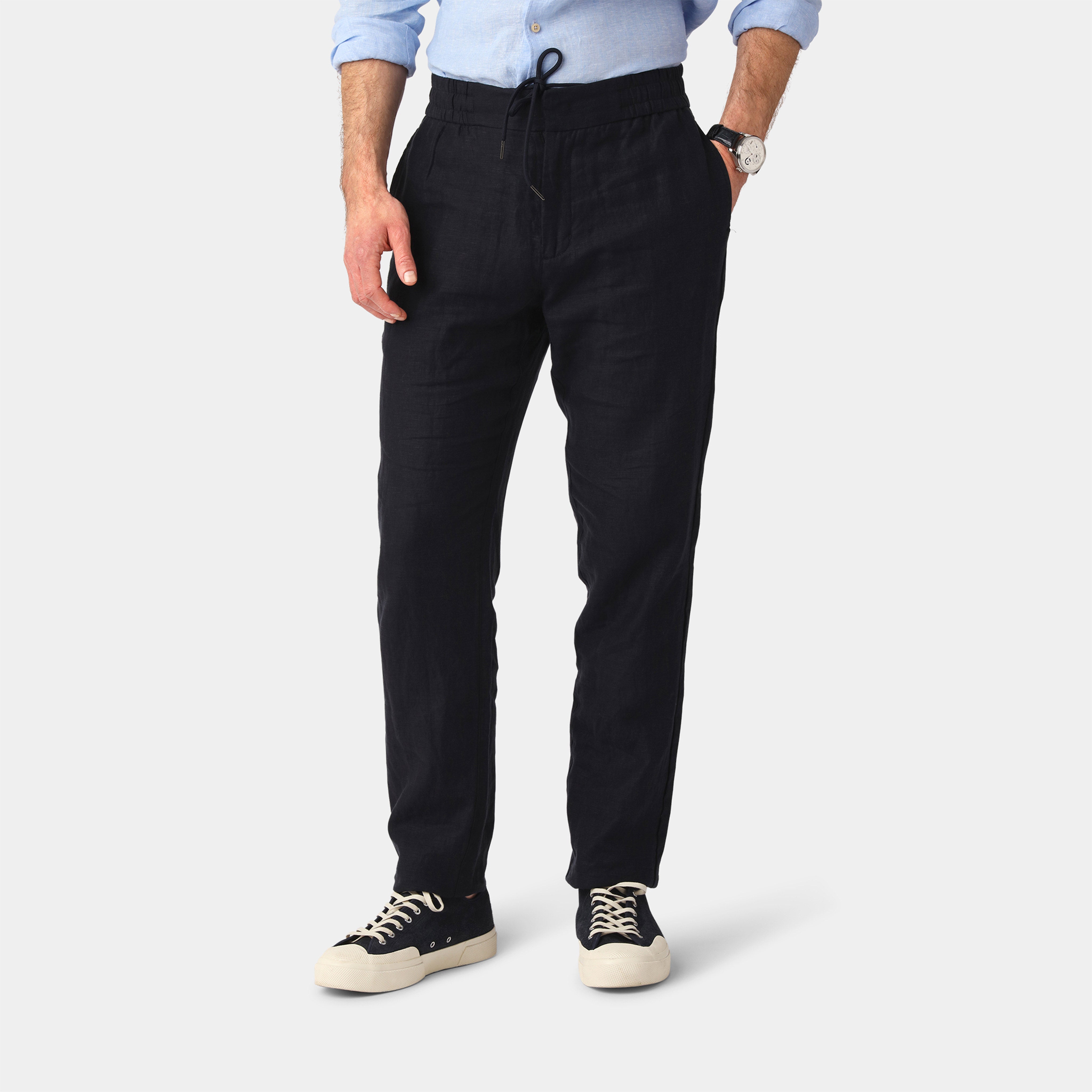 Navy Linen Trousers - 100% Linen