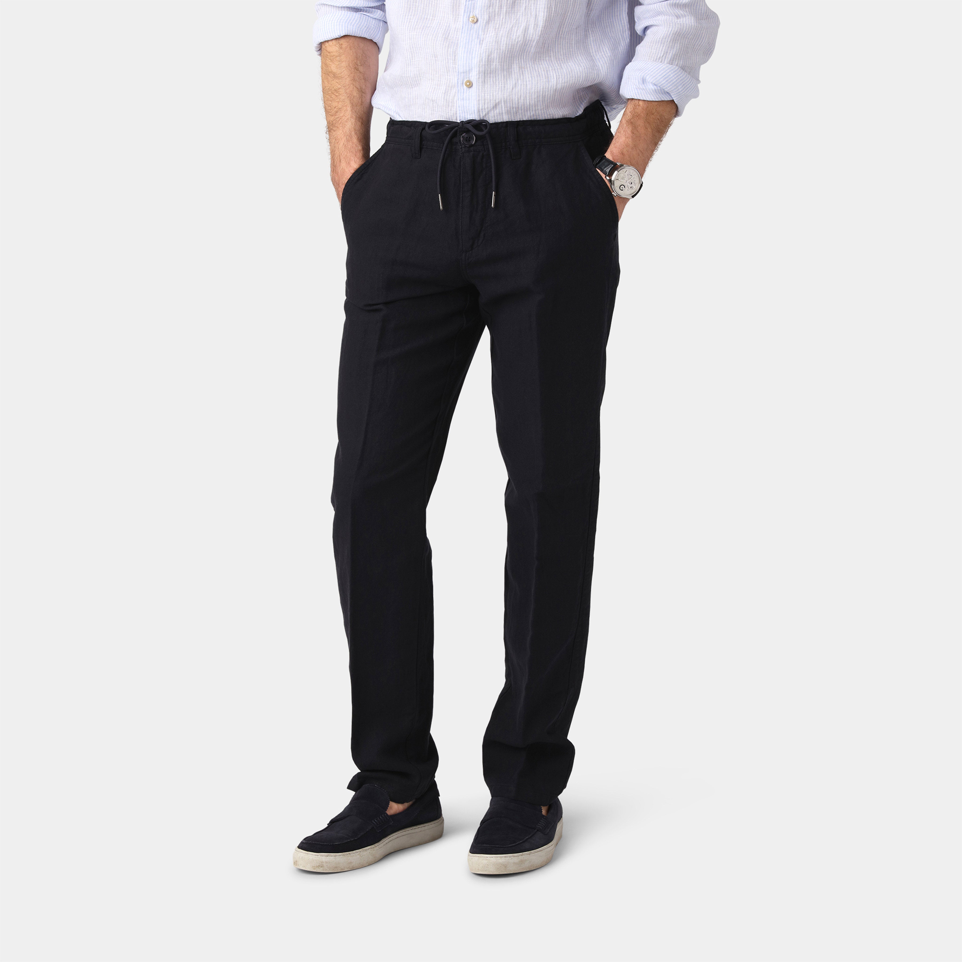 Navy Linen Blend Pants