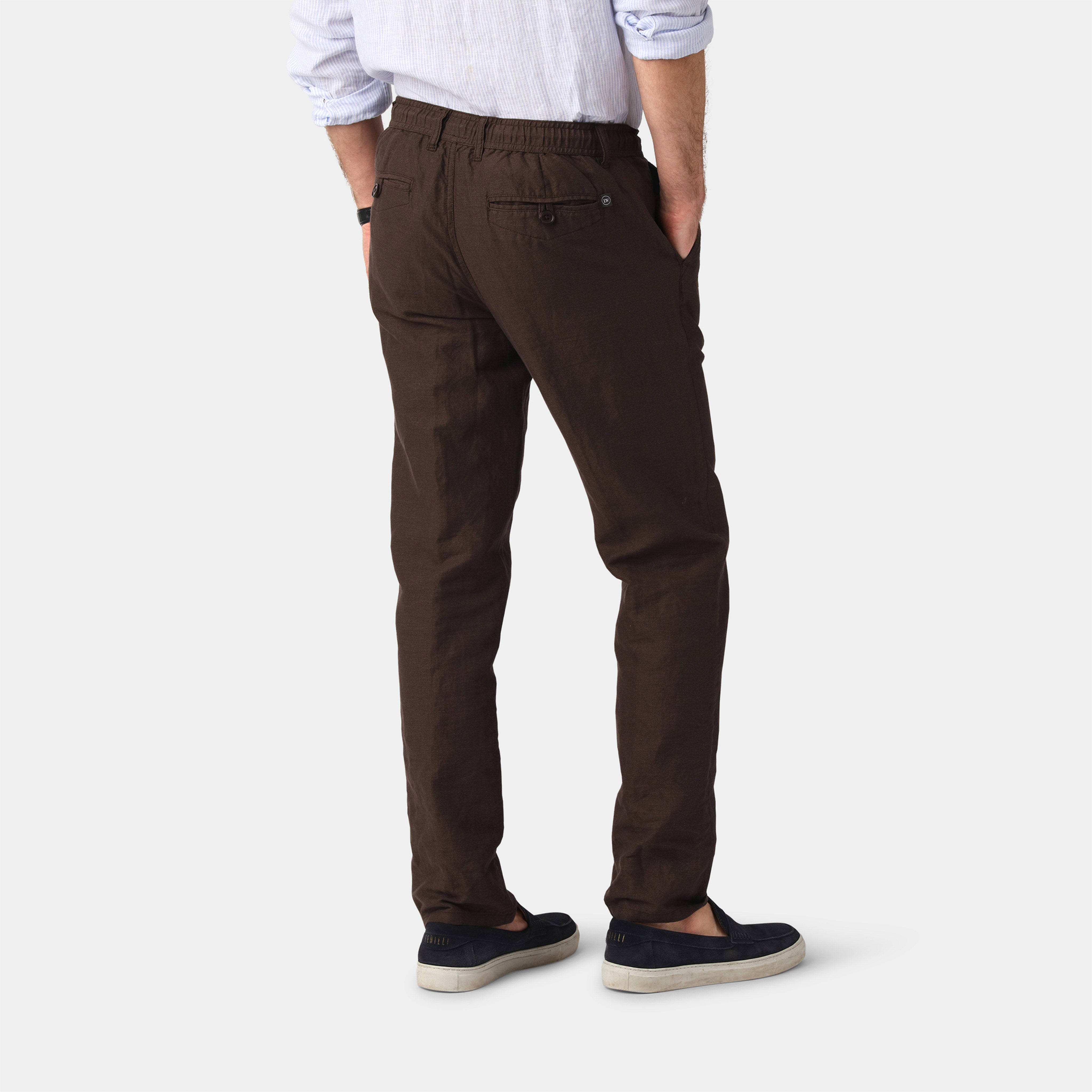 Brown Linen Blend Pants