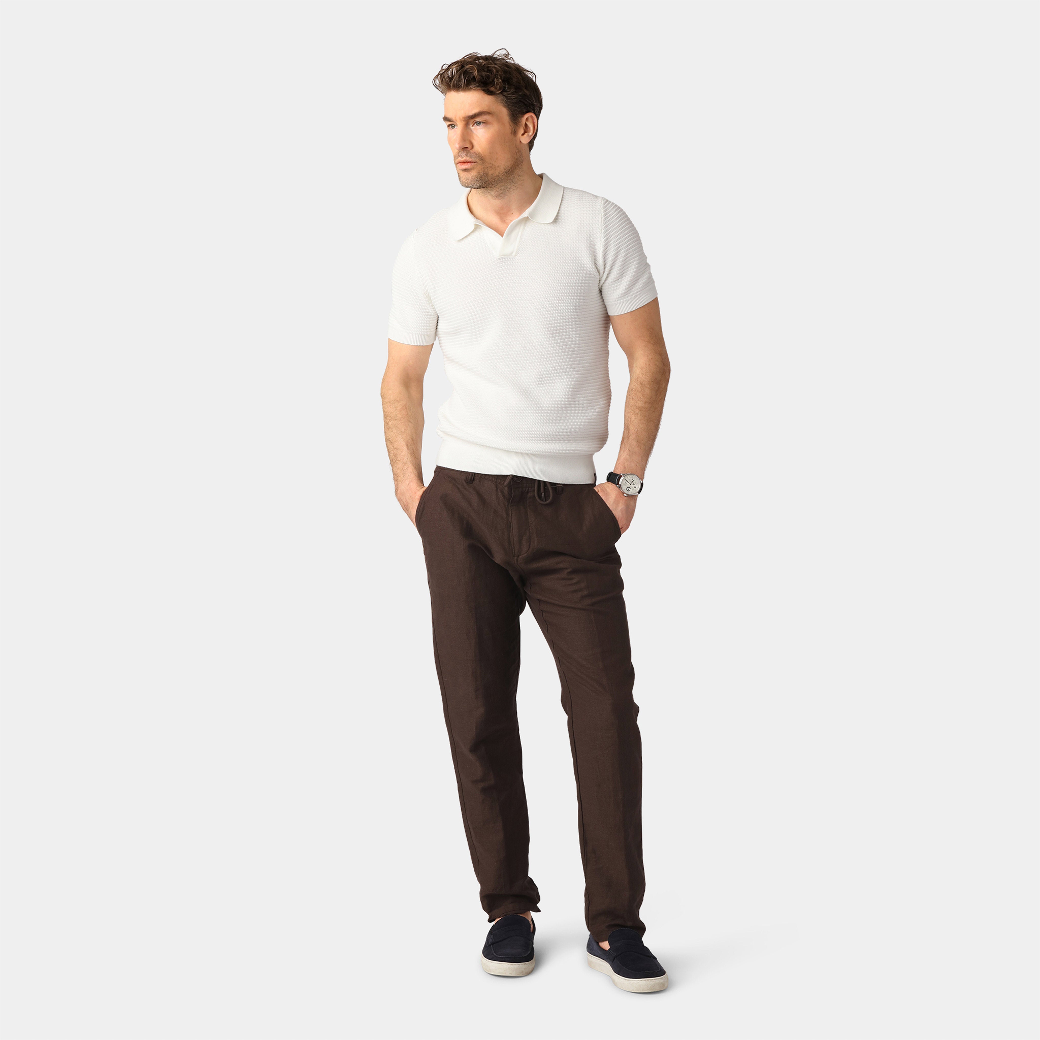 Brown Linen Blend Pants