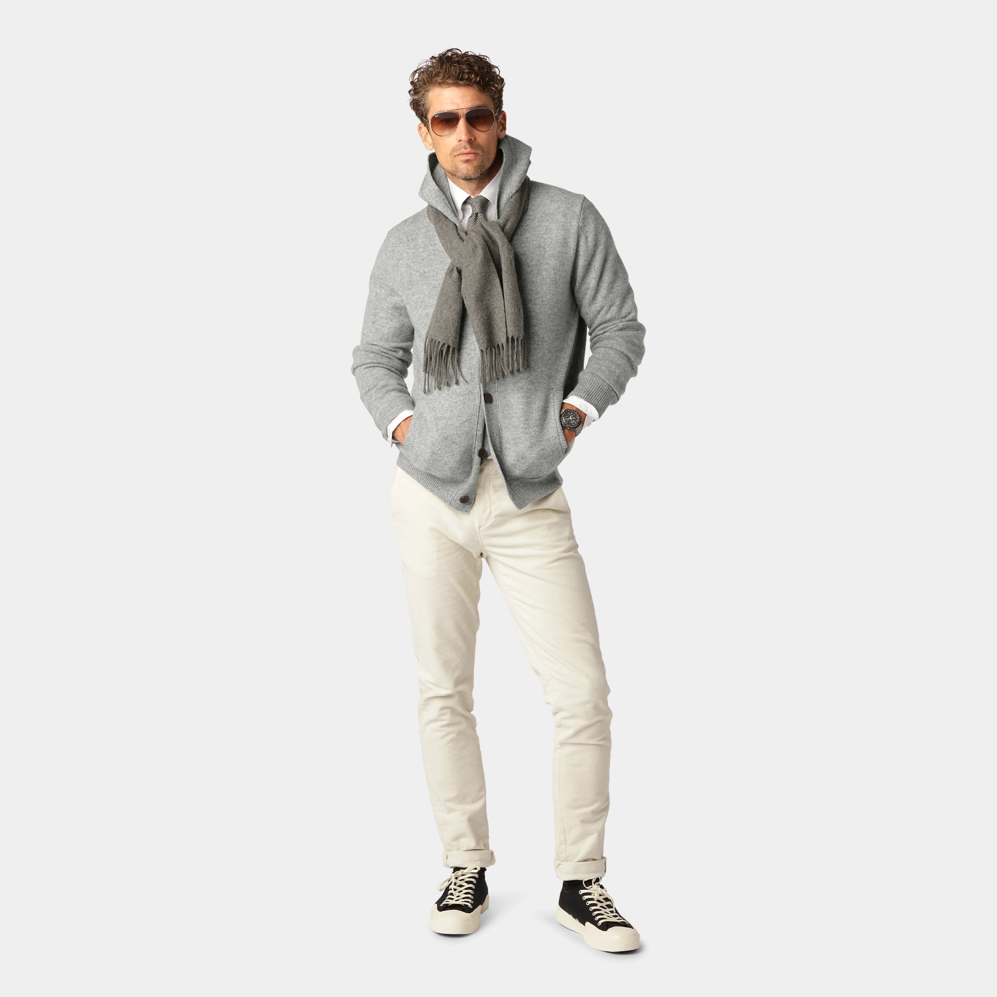 Gråmelerad Cardigan Hoodie