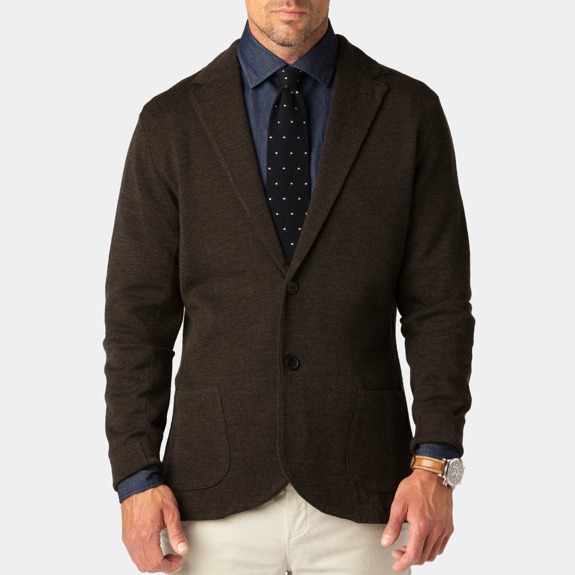 Mörkbrun Stickad Merino blazer