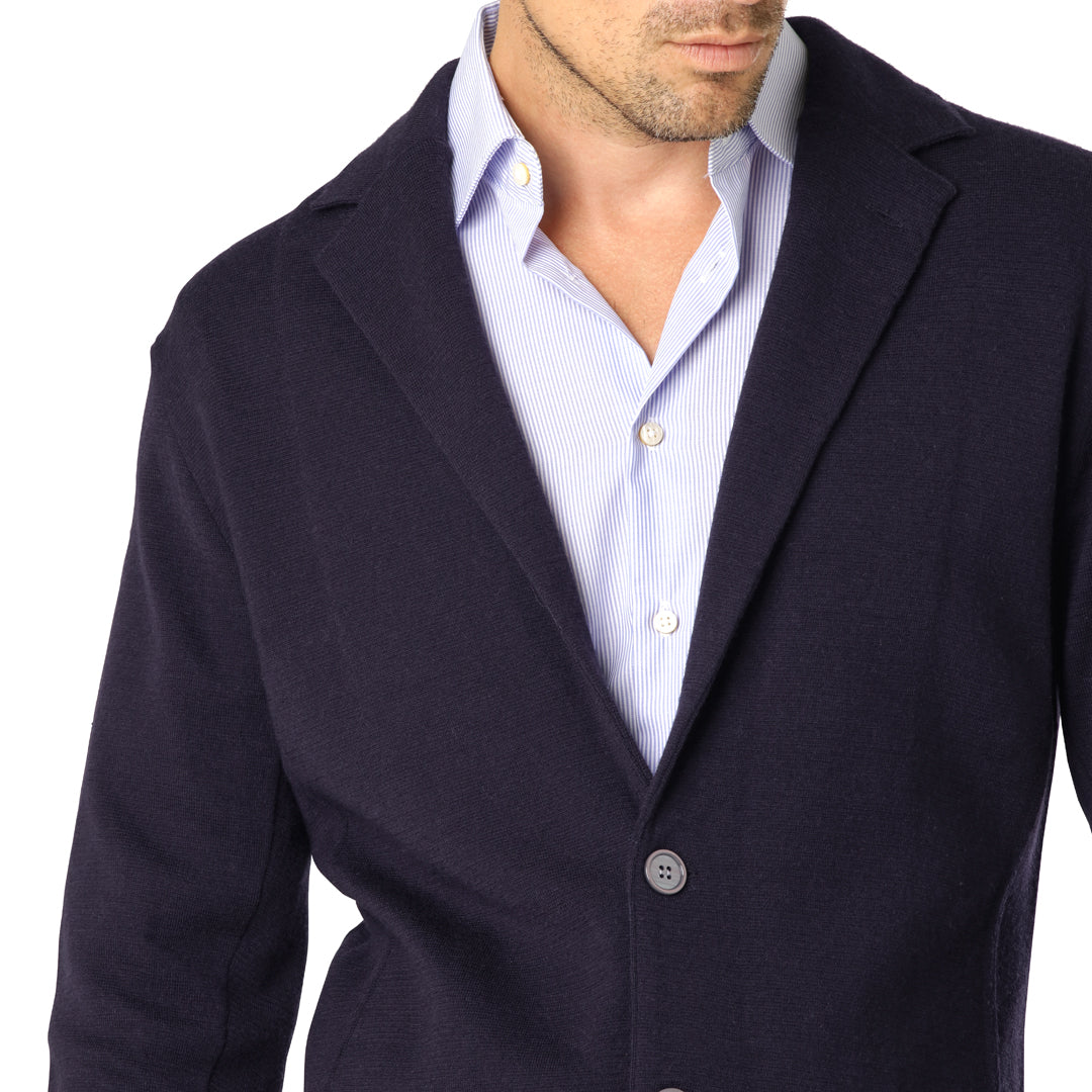 Marinblå Stickad Merino blazer