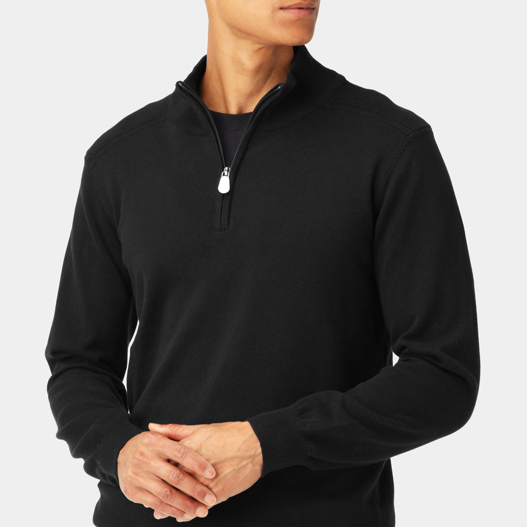Marinblå stickad Half-Zip-tröja