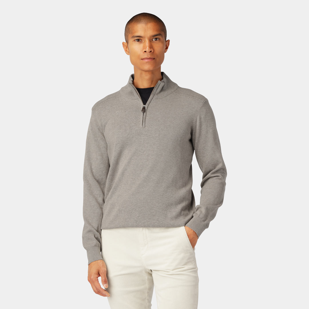 Ljusgrå stickad Half-Zip-tröja