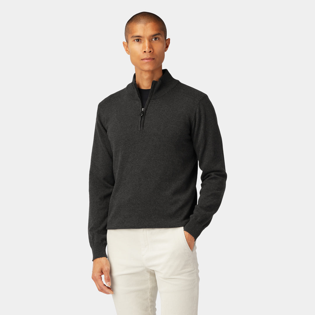 Dark Grey Cotton Half-Zip Sweater