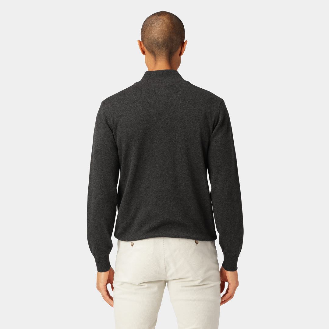 Dark Grey Cotton Half-Zip Sweater
