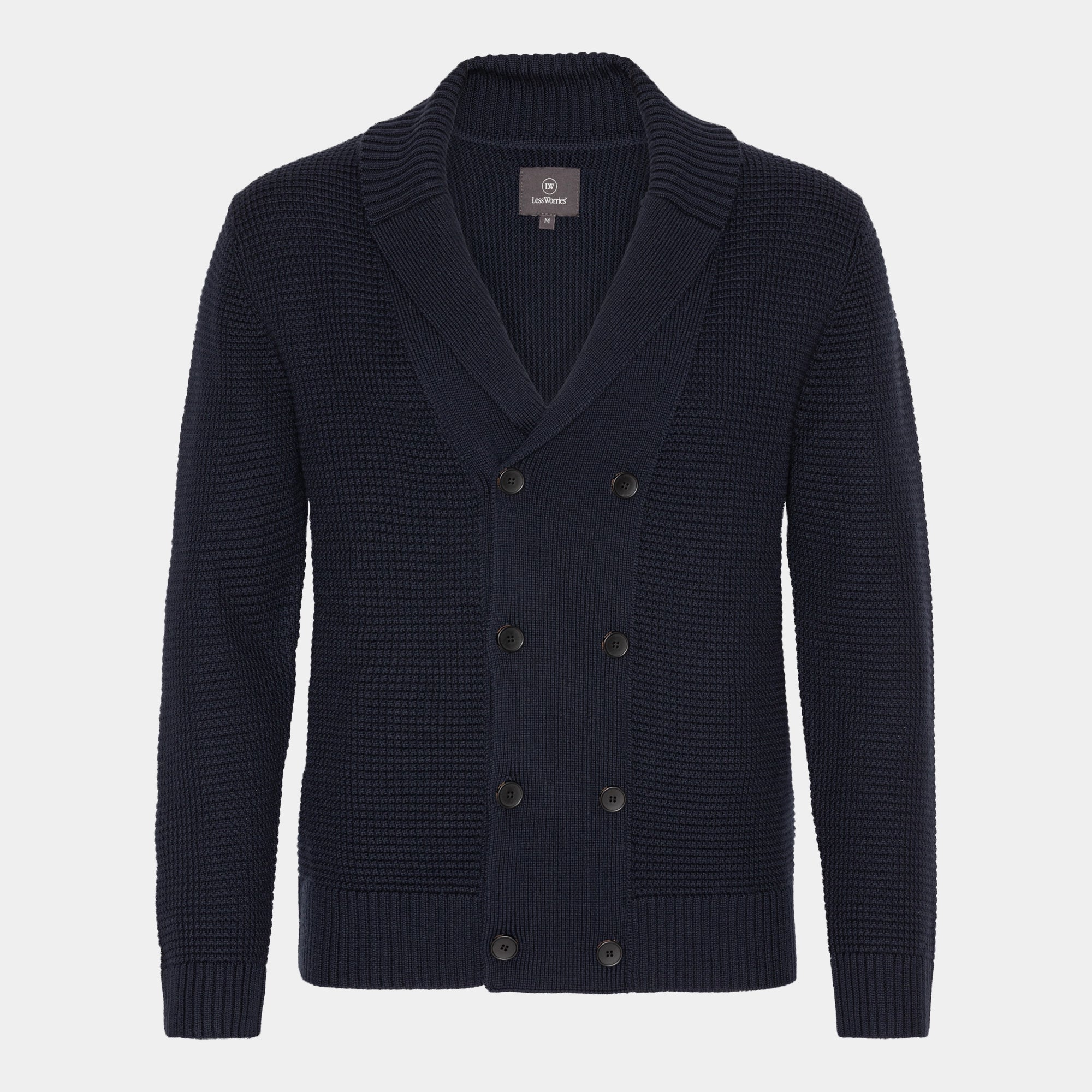 Navy Merino Double-Breasted Cardigan