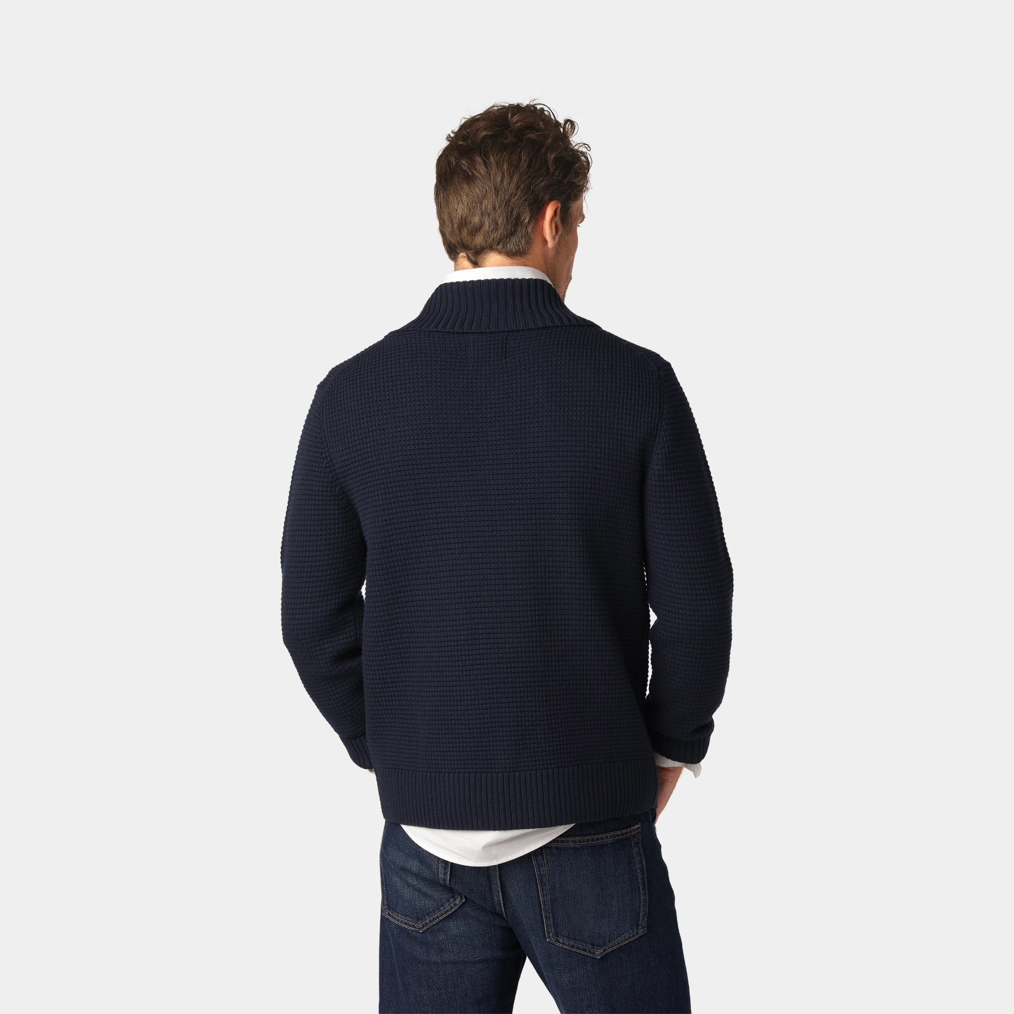 Navy Merino Double-Breasted Cardigan