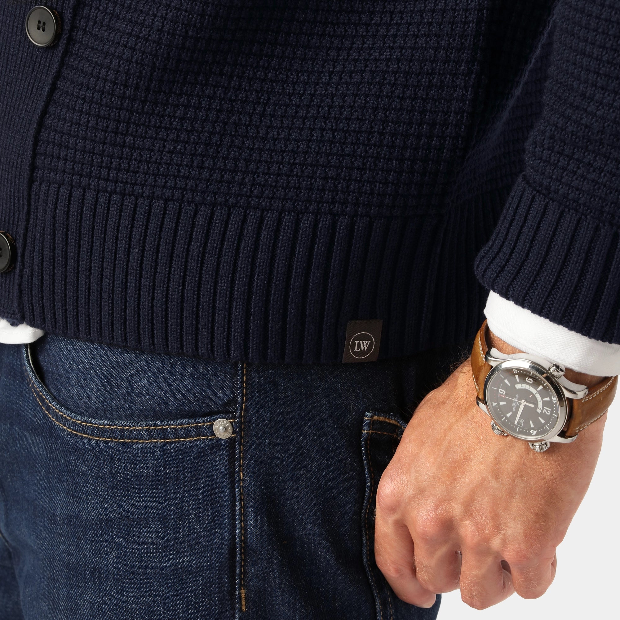 Navy Merino Double-Breasted Cardigan