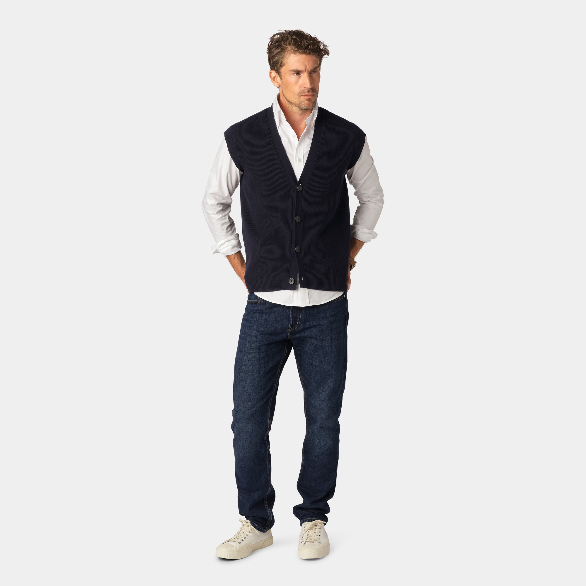 Navy Vest Knitted Rib