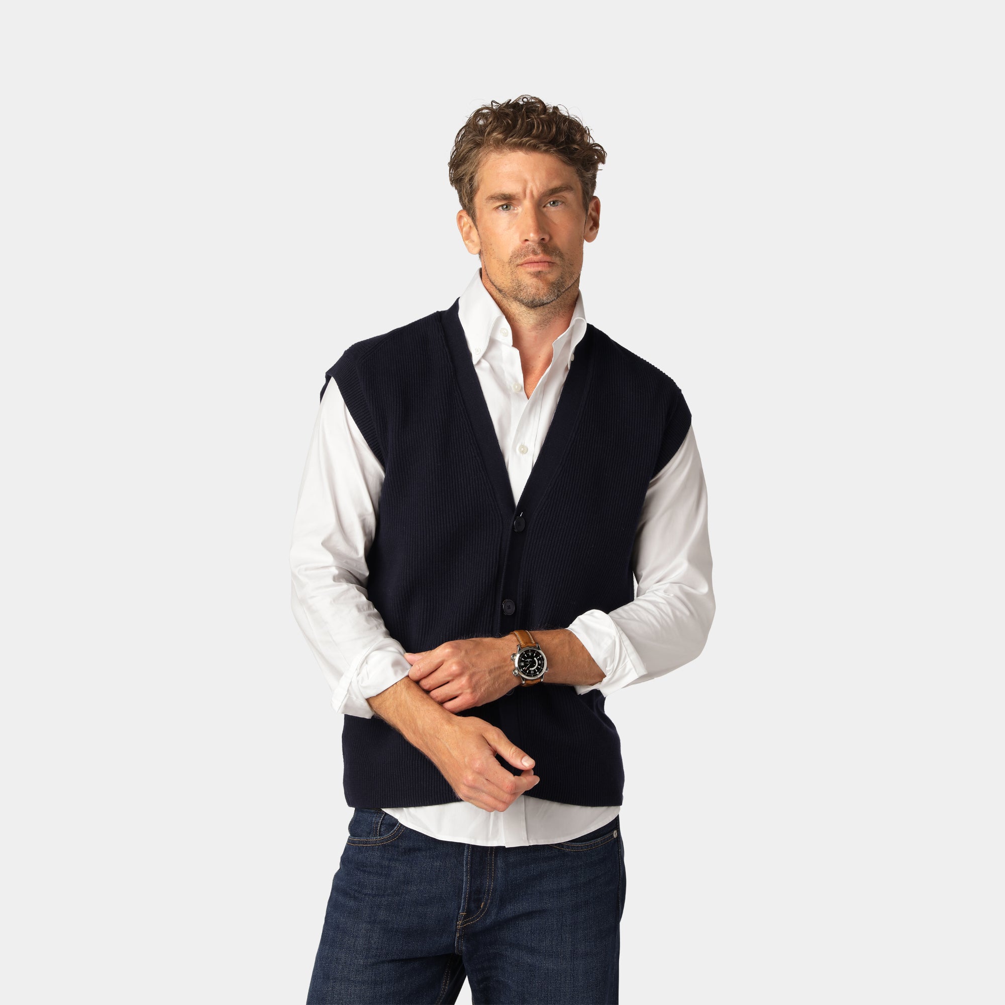 Navy Vest Knitted Rib