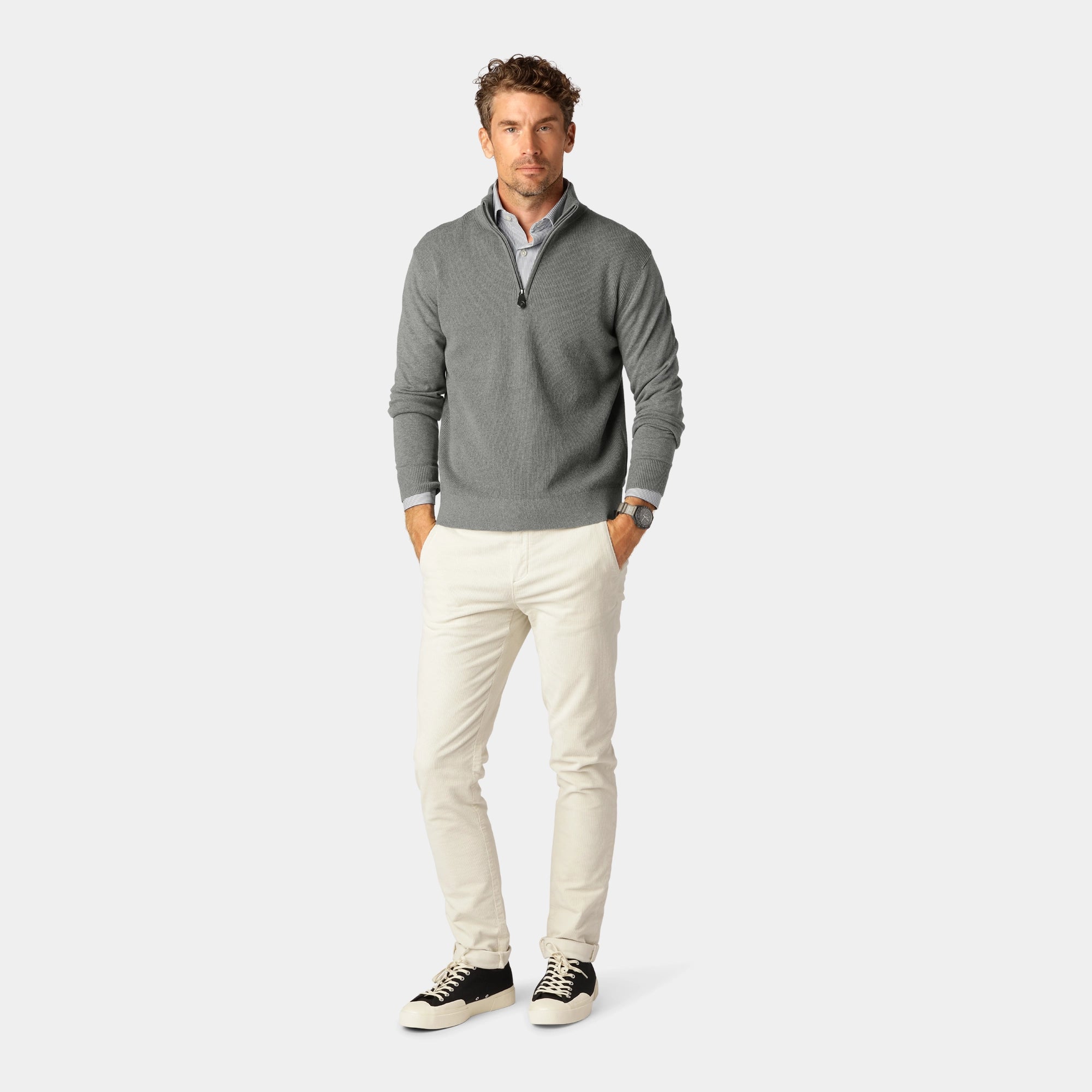 Grå stickad Half-Zip-tröja