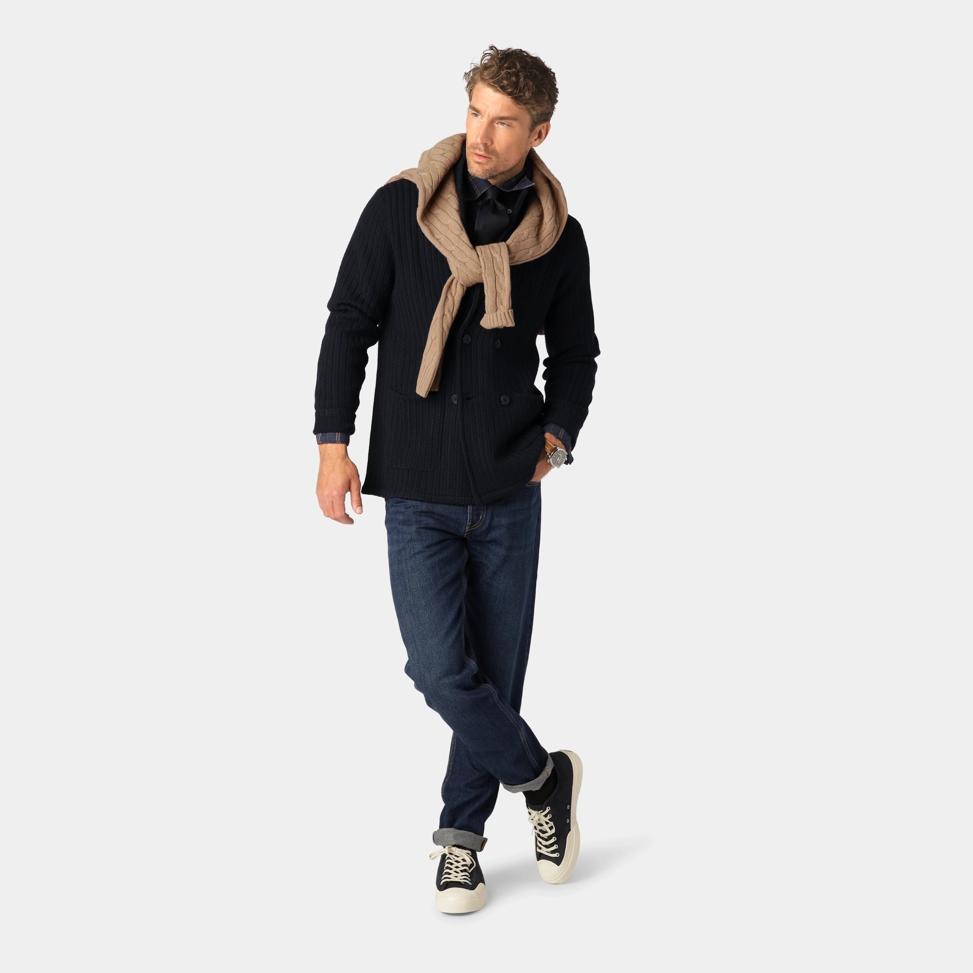 Marinblå Merino Cable Blazer