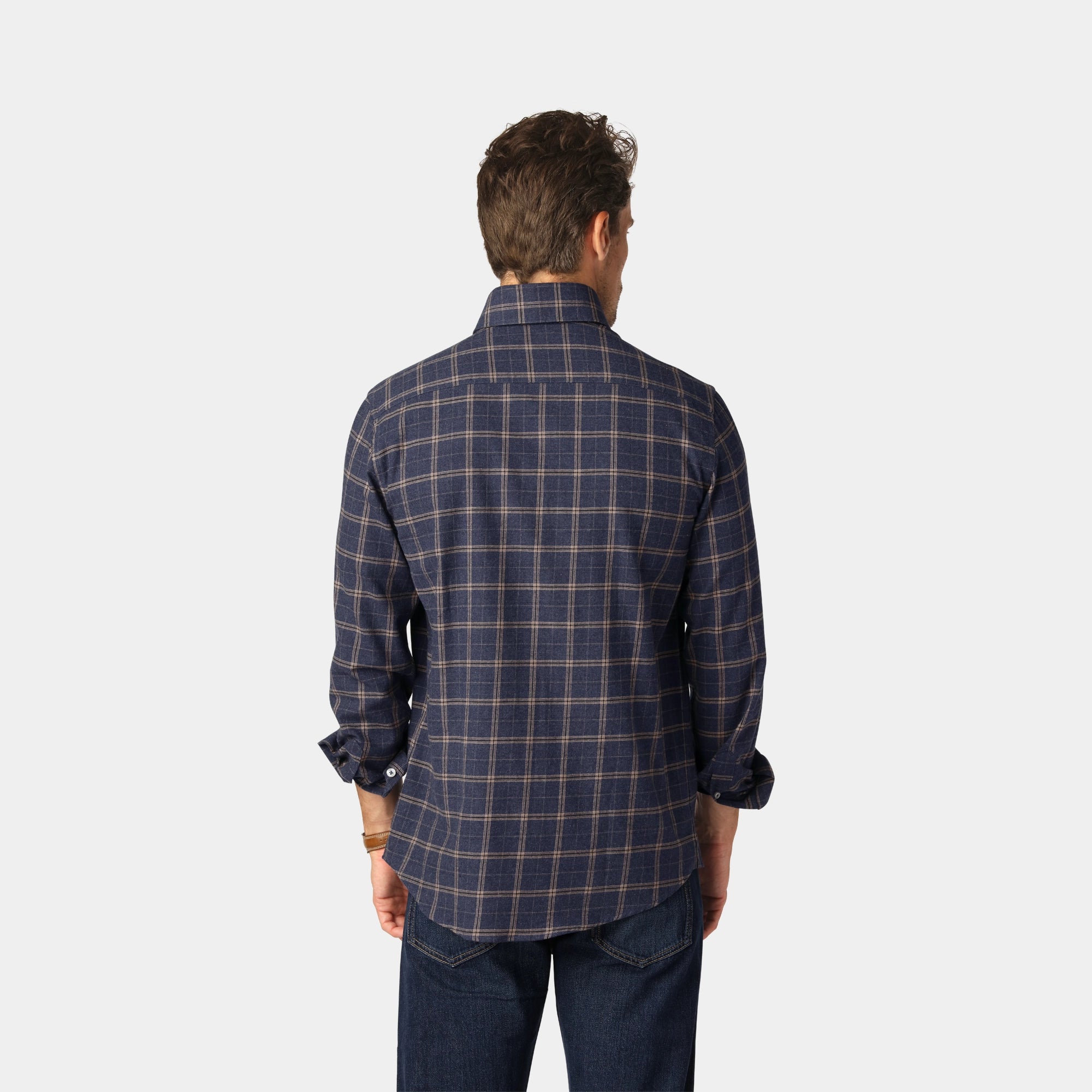 Blå Rutig Twill Flanellskjorta