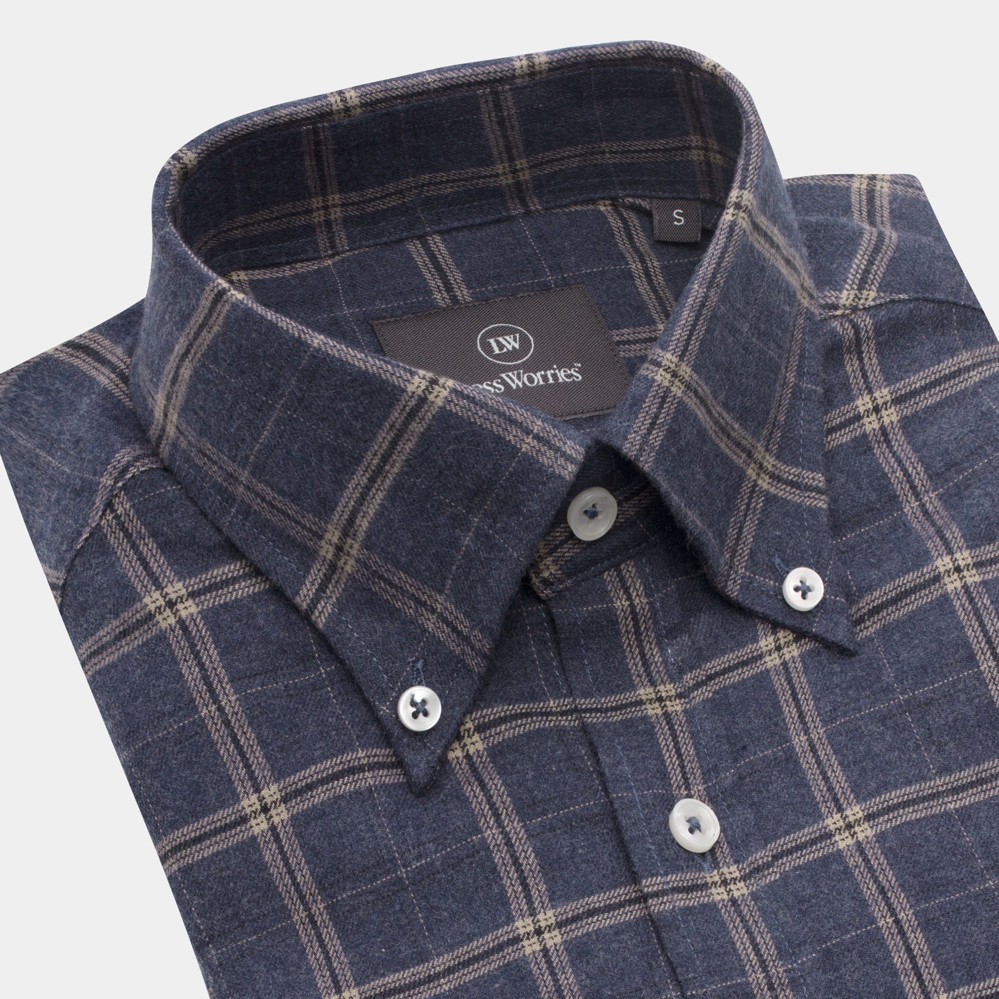 Blå Rutig Twill Flanellskjorta