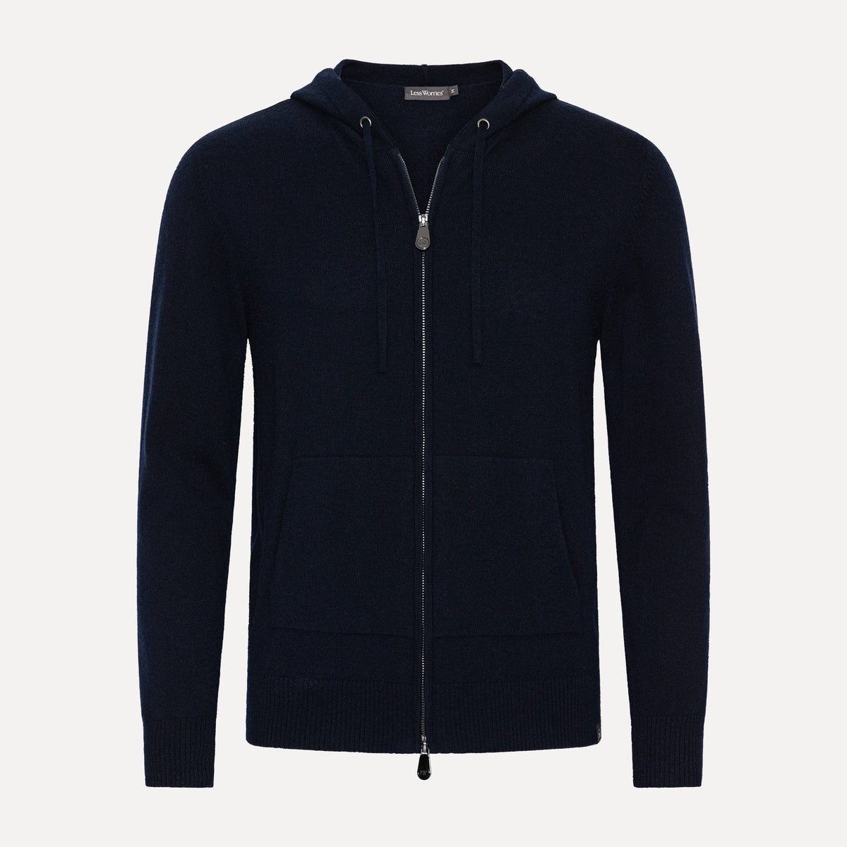 Hoodie i Kashmirblandning, Marinblå