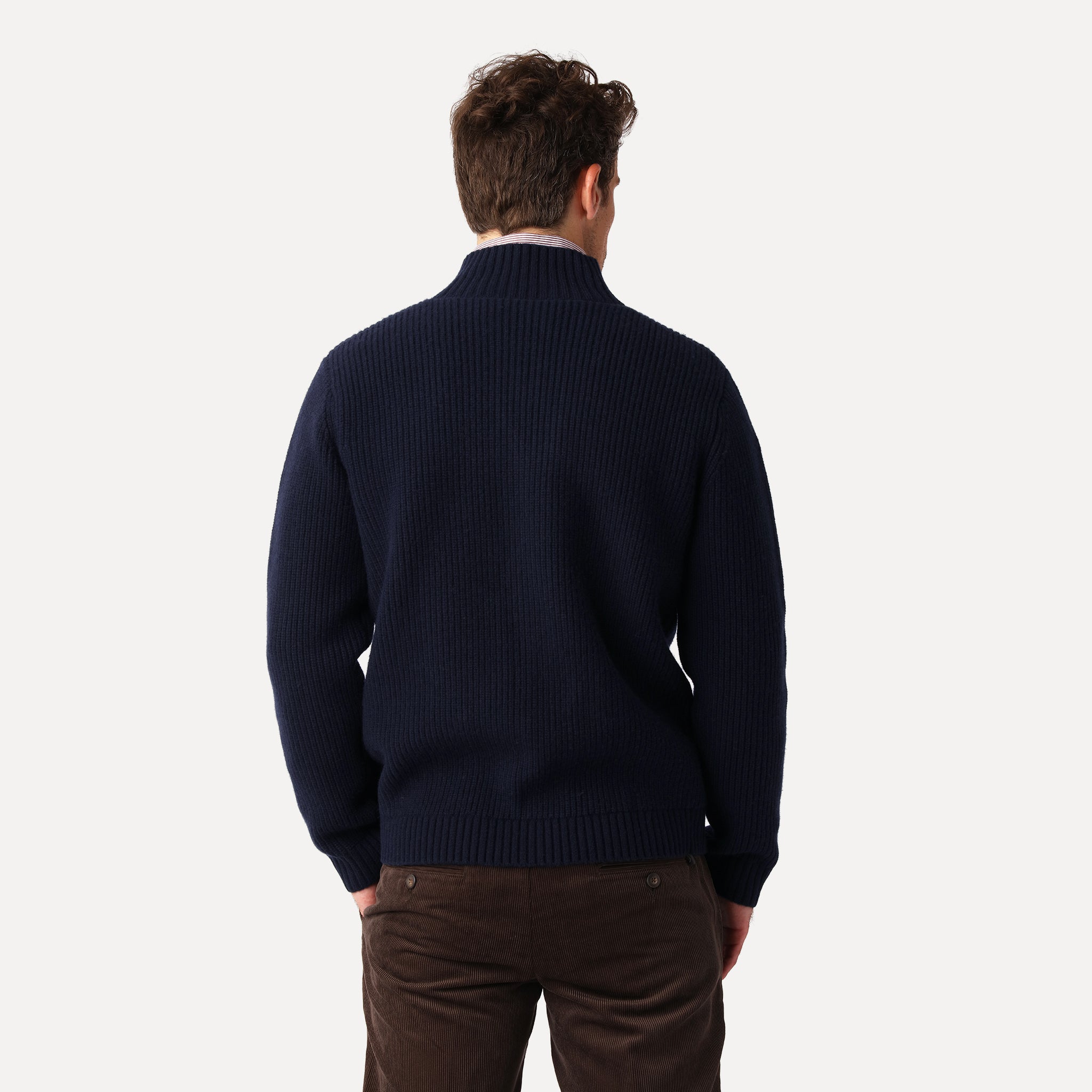 Ribbstickad Cardigan, Marinblå