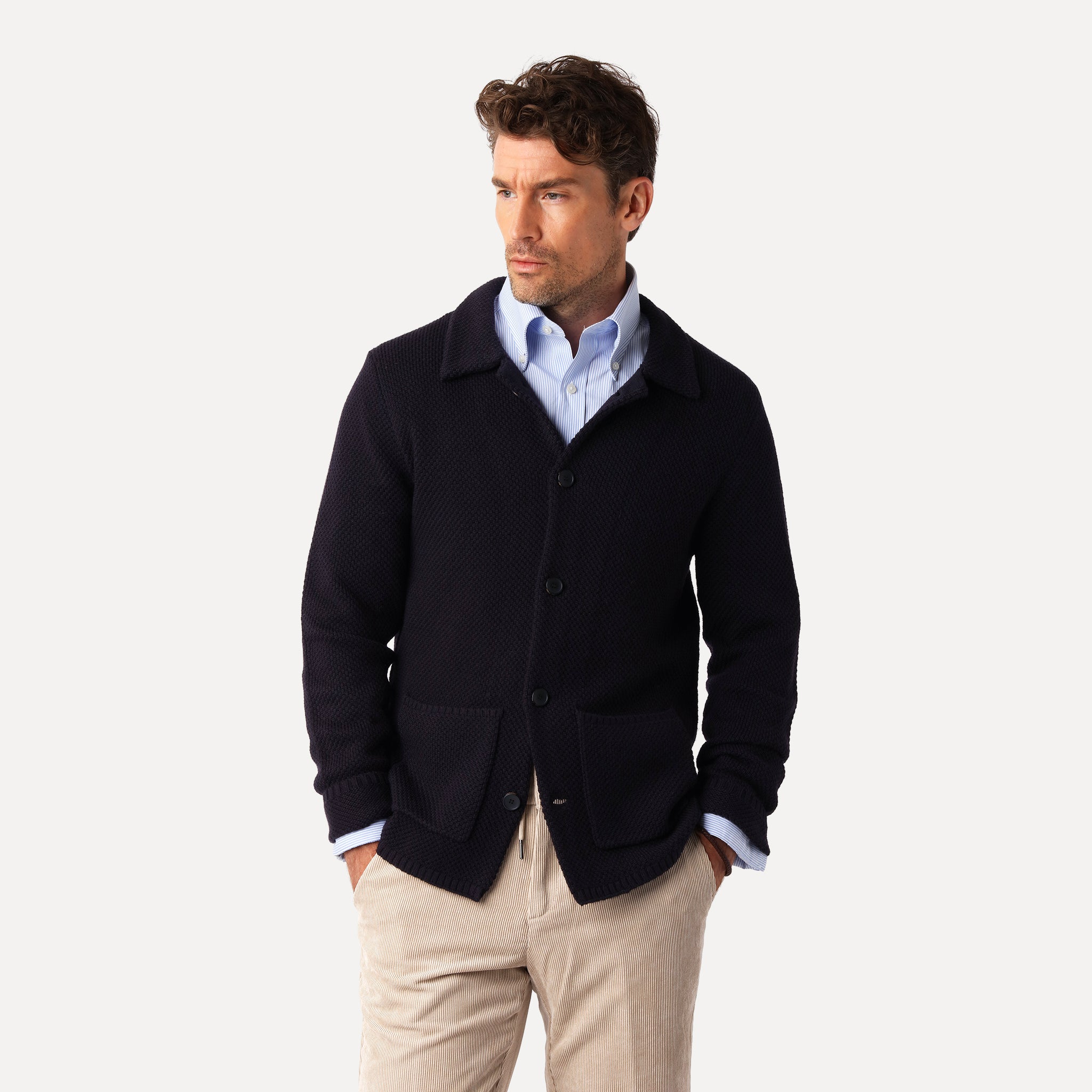 Link Knit Cardigan, Marinblå