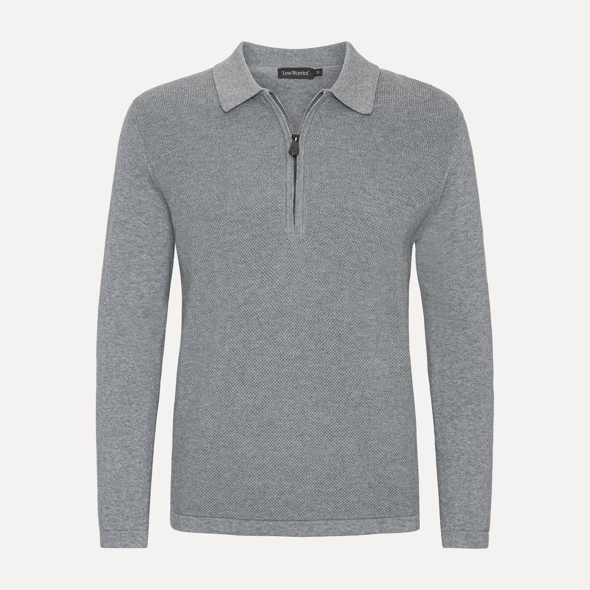 Half Zip i Bomull, Ljusgrå
