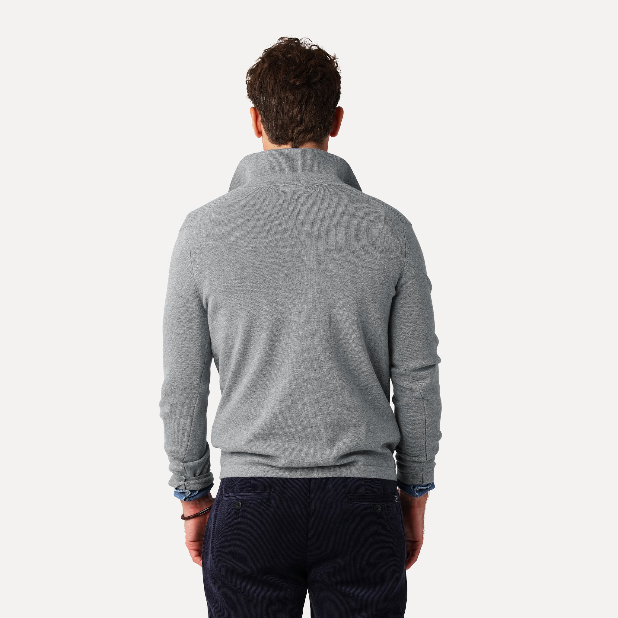 Half Zip i Bomull, Ljusgrå