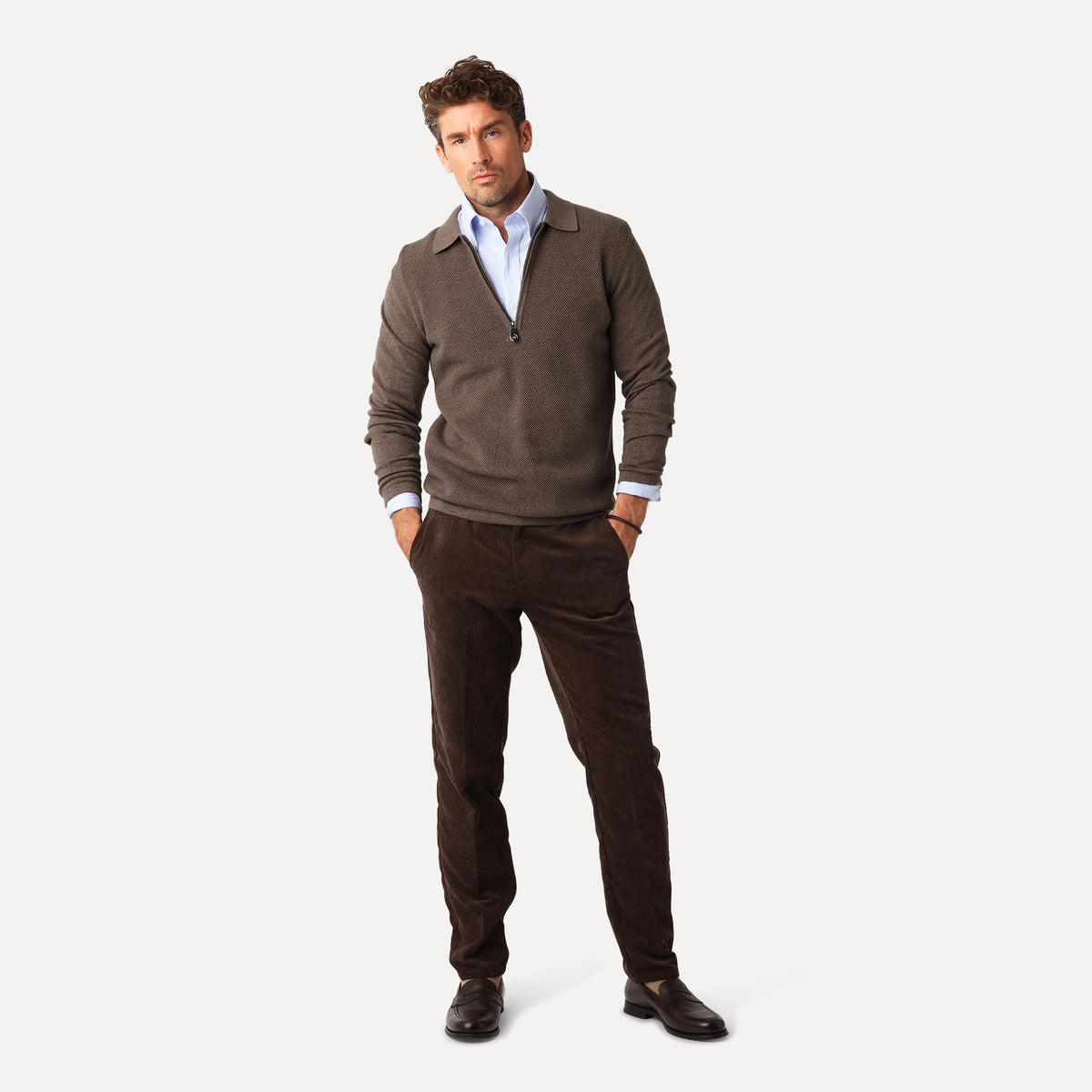 Half Zip i Bomull, Nougat