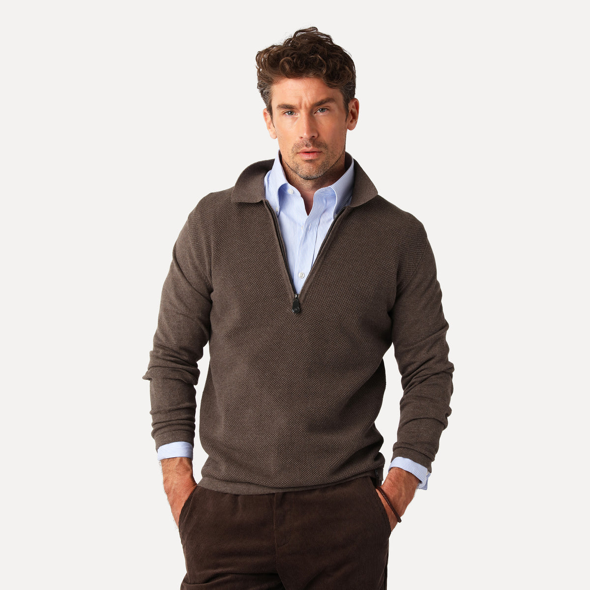 Half Zip i Bomull, Nougat