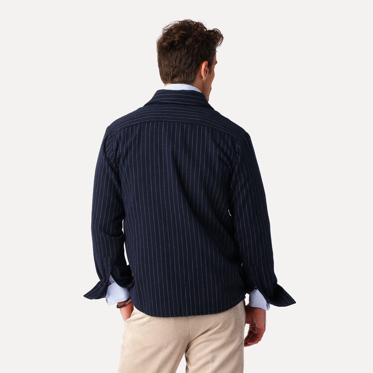 Vävd Overshirt, Marinblå Kritstreck