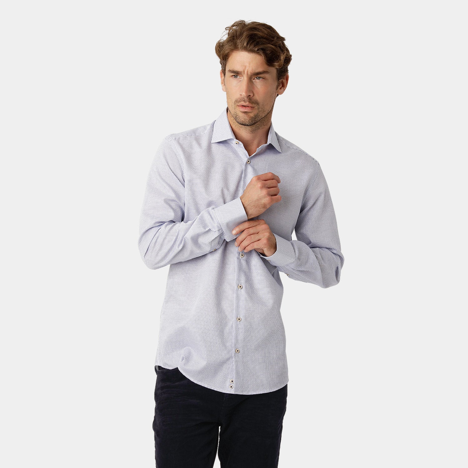 Marinblå Rutig Twill-skjorta