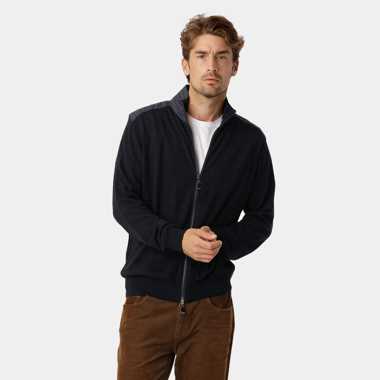 Marinblå Merinoull Zip-Cardigan